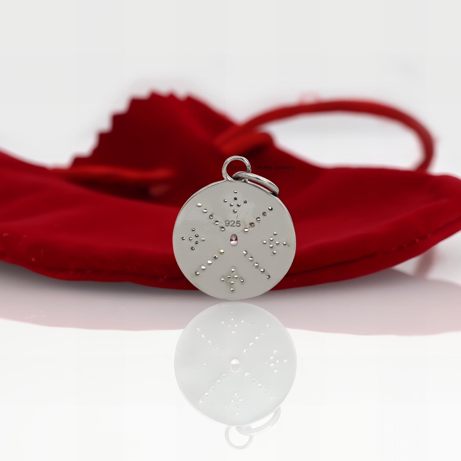 925 Silver Round Disc Pendant: CZ Pave Star Charm - View 2 - Seventy Seven Jewelry | SKU: SSMJP429-SLYGCZP-2026 925 Silver Round Disc Pendant: CZ Pave Star Charm - View 2 - Seventy Seven Jewelry | SKU: SSMJP429-SLYGCZP-2026