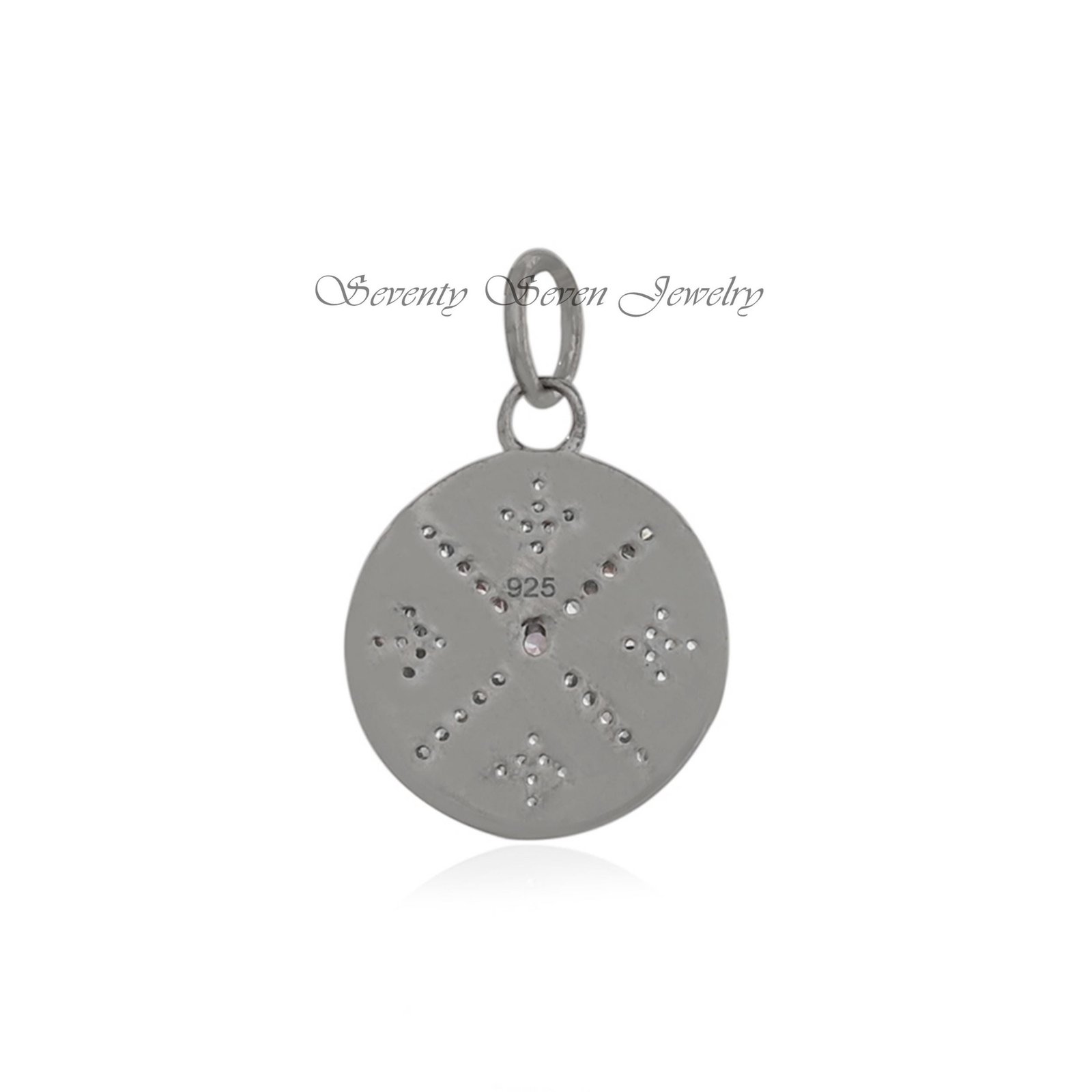 925 Silver Round Disc Pendant: CZ Pave Star Charm - View 5 - Seventy Seven Jewelry | SKU: SSMJP429-SLYGCZP-2026 925 Silver Round Disc Pendant: CZ Pave Star Charm - View 5 - Seventy Seven Jewelry | SKU: SSMJP429-SLYGCZP-2026