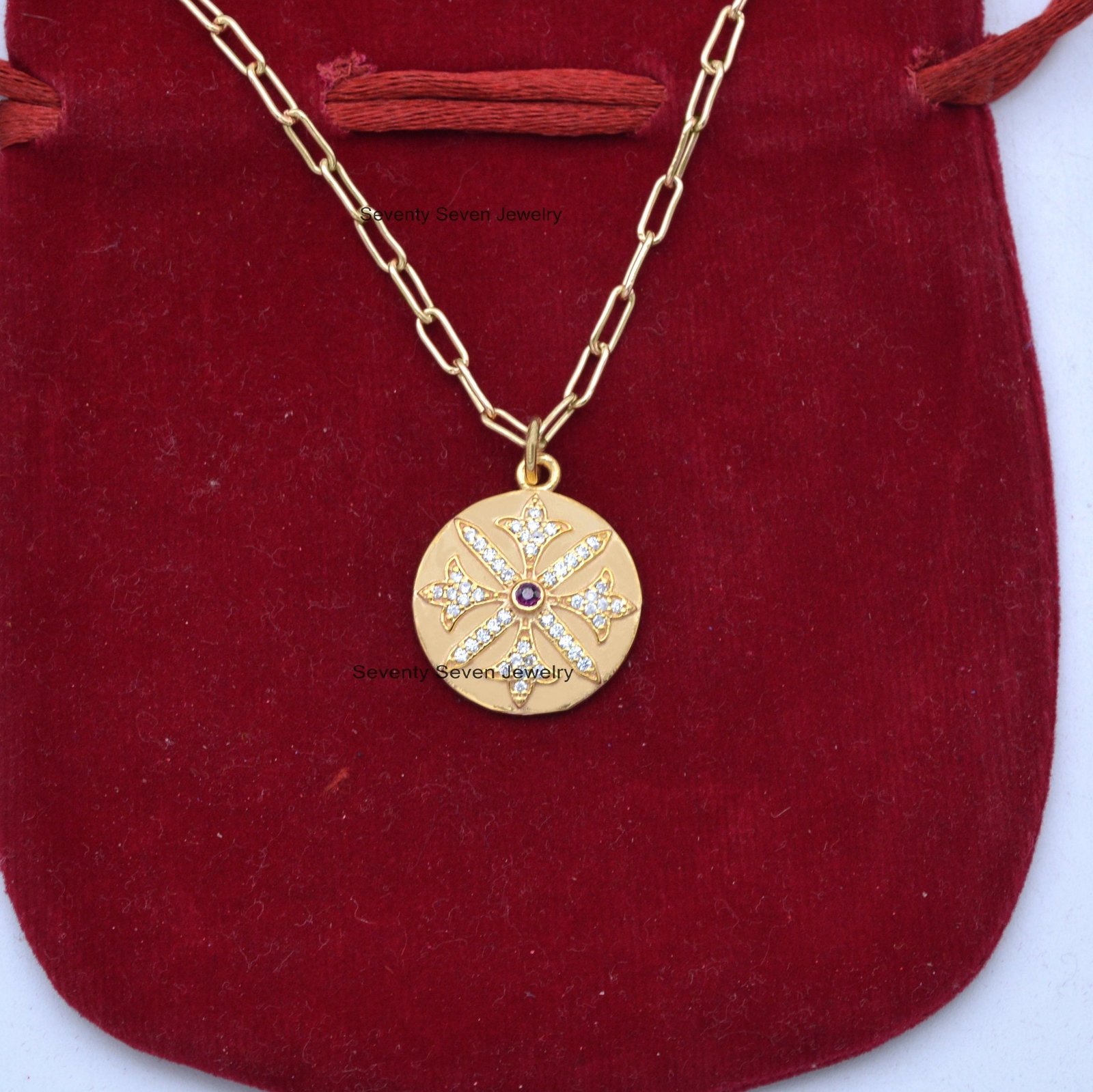 925 Silver Round Disc Pendant: CZ Pave Star Charm - View 7 - Seventy Seven Jewelry | SKU: SSMJP429-SLYGCZP-2026 925 Silver Round Disc Pendant: CZ Pave Star Charm - View 7 - Seventy Seven Jewelry | SKU: SSMJP429-SLYGCZP-2026
