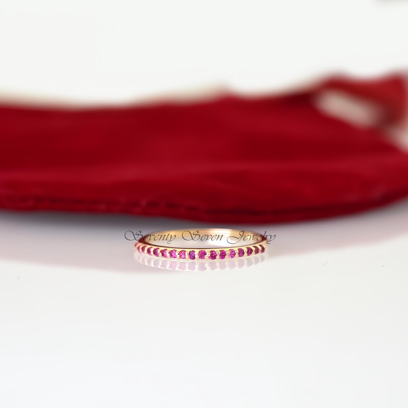 925 Silver Ruby Gemstone Ring: Dainty Half Eternity Band - Seventy Seven Jewelry | SKU: SSMJR51-SLRGRU-2026 925 Silver Ruby Gemstone Ring: Dainty Half Eternity Band - Seventy Seven Jewelry | SKU: SSMJR51-SLRGRU-2026