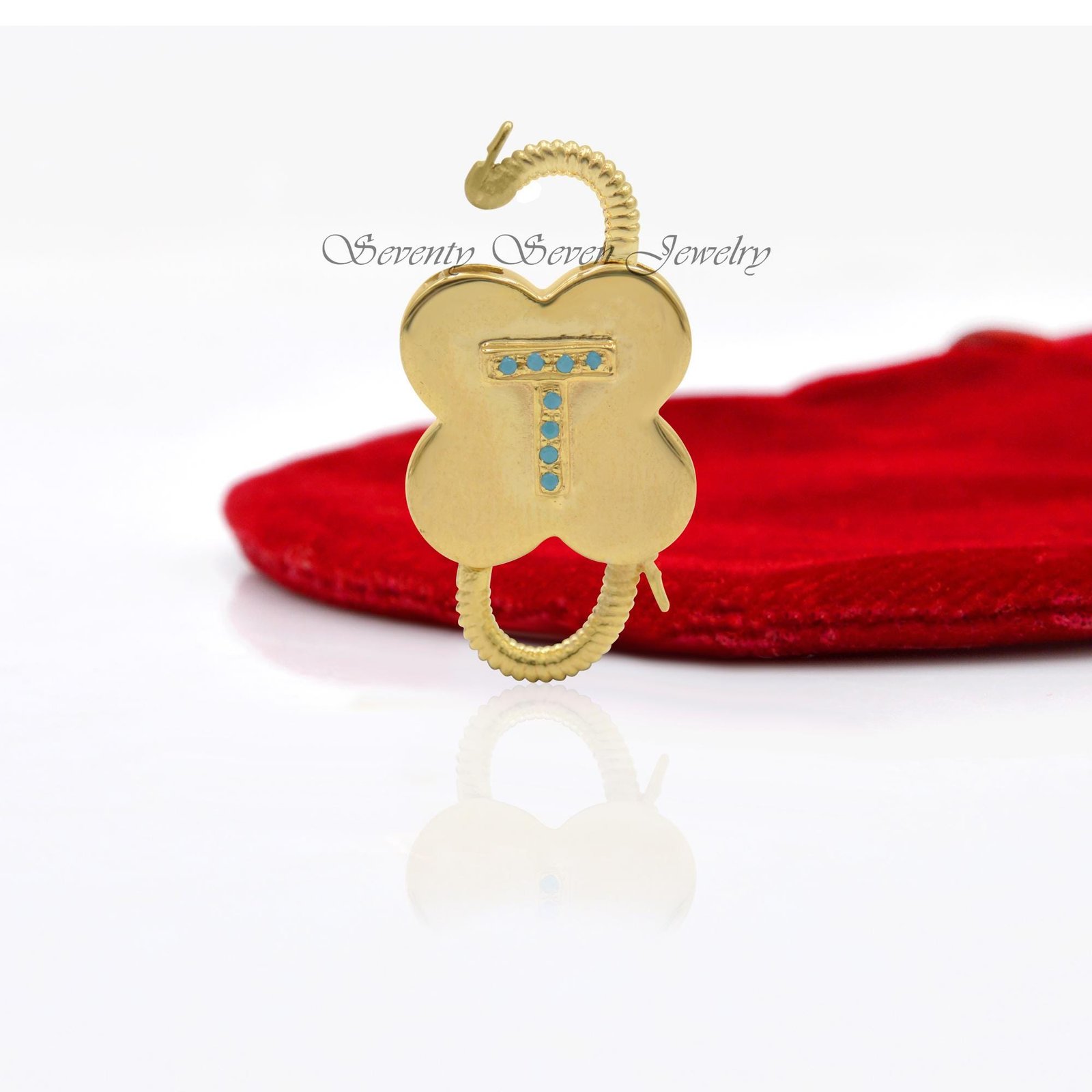 925 Silver Turquoise Initial Padlock: Gemstone Letter - View 2 - Seventy Seven Jewelry | SKU: SSMJP25-SLYGTQ-A-N47-2026 925 Silver Turquoise Initial Padlock: Gemstone Letter - View 2 - Seventy Seven Jewelry | SKU: SSMJP25-SLYGTQ-A-N47-2026