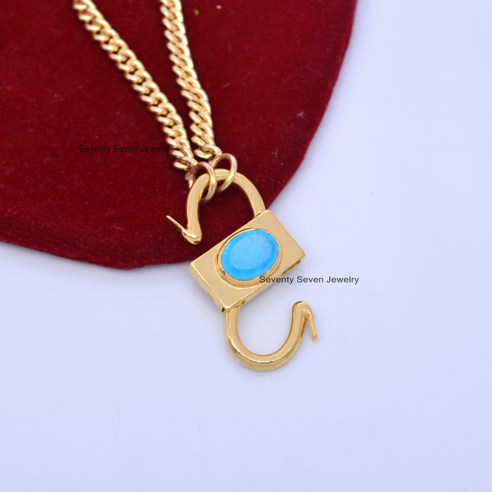 925 Silver Turquoise Padlock Pendant: Handmade Gemstone Jewelry - View 2 - Seventy Seven Jewelry | SKU: SSMJP32-SLRGRM-2026 925 Silver Turquoise Padlock Pendant: Handmade Gemstone Jewelry - View 2 - Seventy Seven Jewelry | SKU: SSMJP32-SLRGRM-2026