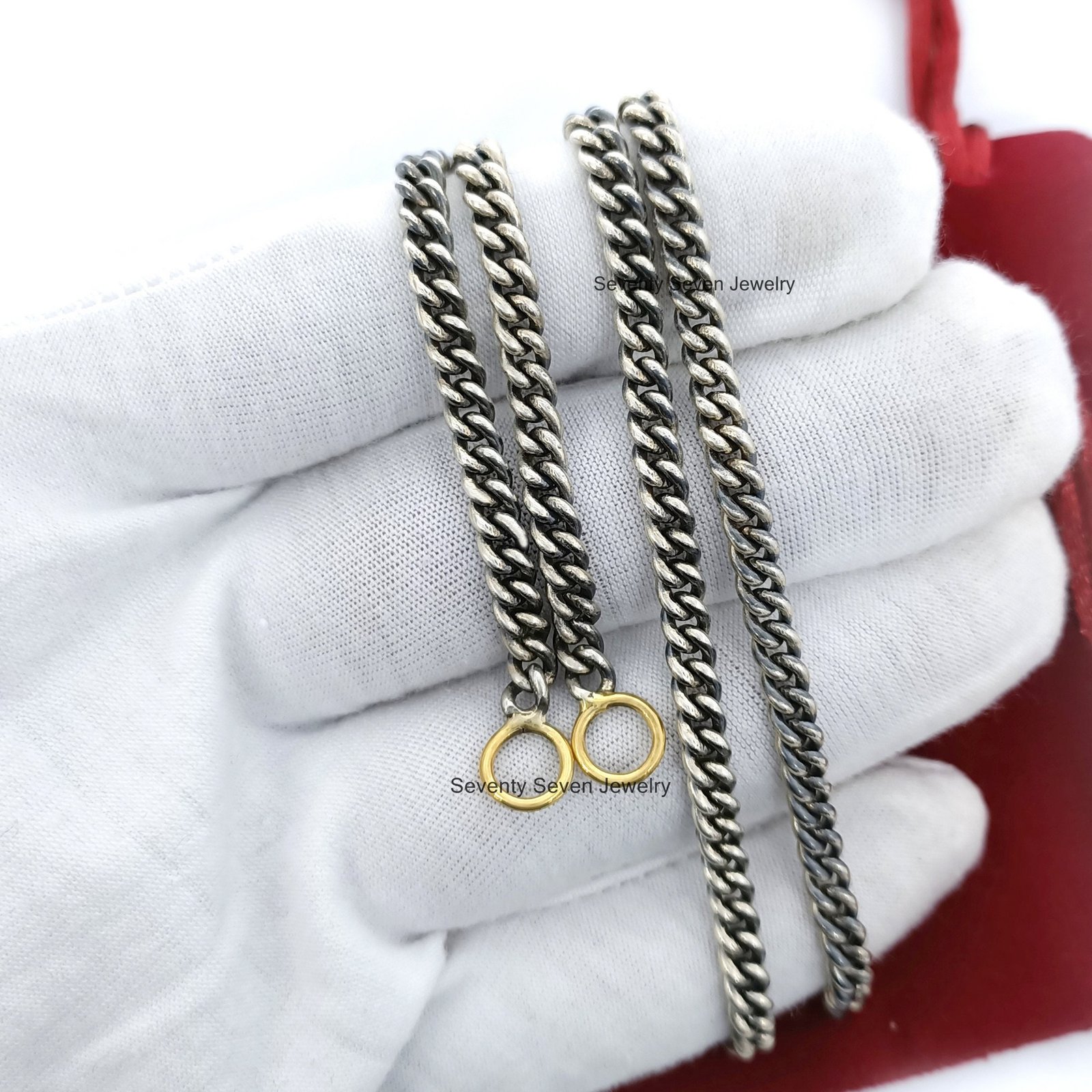 925 Sterling Silver Curb Chain Necklace, Oxidized & Gold Plated, 4.80MM - View 2 - Seventy Seven Jewelry | SKU: SSG17-SLOXYG- 925 Sterling Silver Curb Chain Necklace, Oxidized & Gold Plated, 4.80MM - View 2 - Seventy Seven Jewelry | SKU: SSG17-SLOXYG-