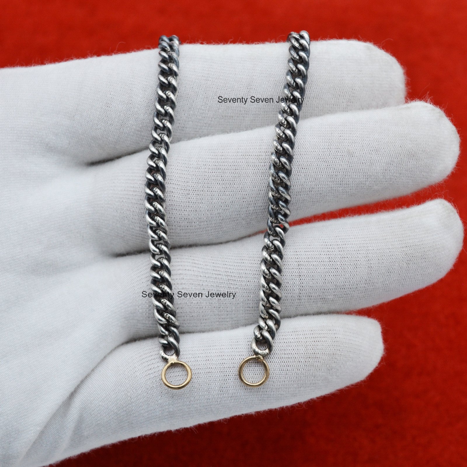925 Sterling Silver Curb Chain Necklace, Oxidized & Gold Plated, 4.80MM - View 3 - Seventy Seven Jewelry | SKU: SSG17-SLOXYG- 925 Sterling Silver Curb Chain Necklace, Oxidized & Gold Plated, 4.80MM - View 3 - Seventy Seven Jewelry | SKU: SSG17-SLOXYG-