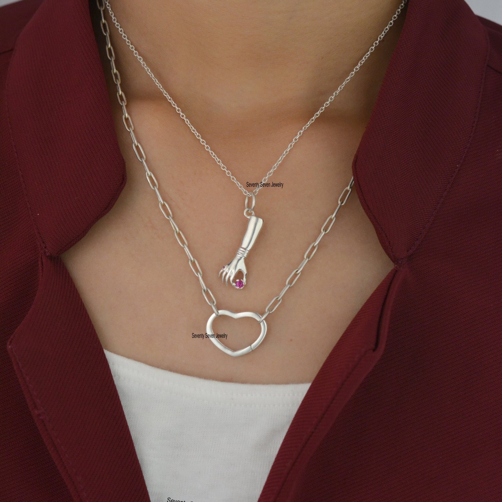 925 Sterling Silver Heart Charm Enhancer, Custom Link Lock - View 4 - Seventy Seven Jewelry | SKU: SSMJH647-SLYG-2026 925 Sterling Silver Heart Charm Enhancer, Custom Link Lock - View 4 - Seventy Seven Jewelry | SKU: SSMJH647-SLYG-2026