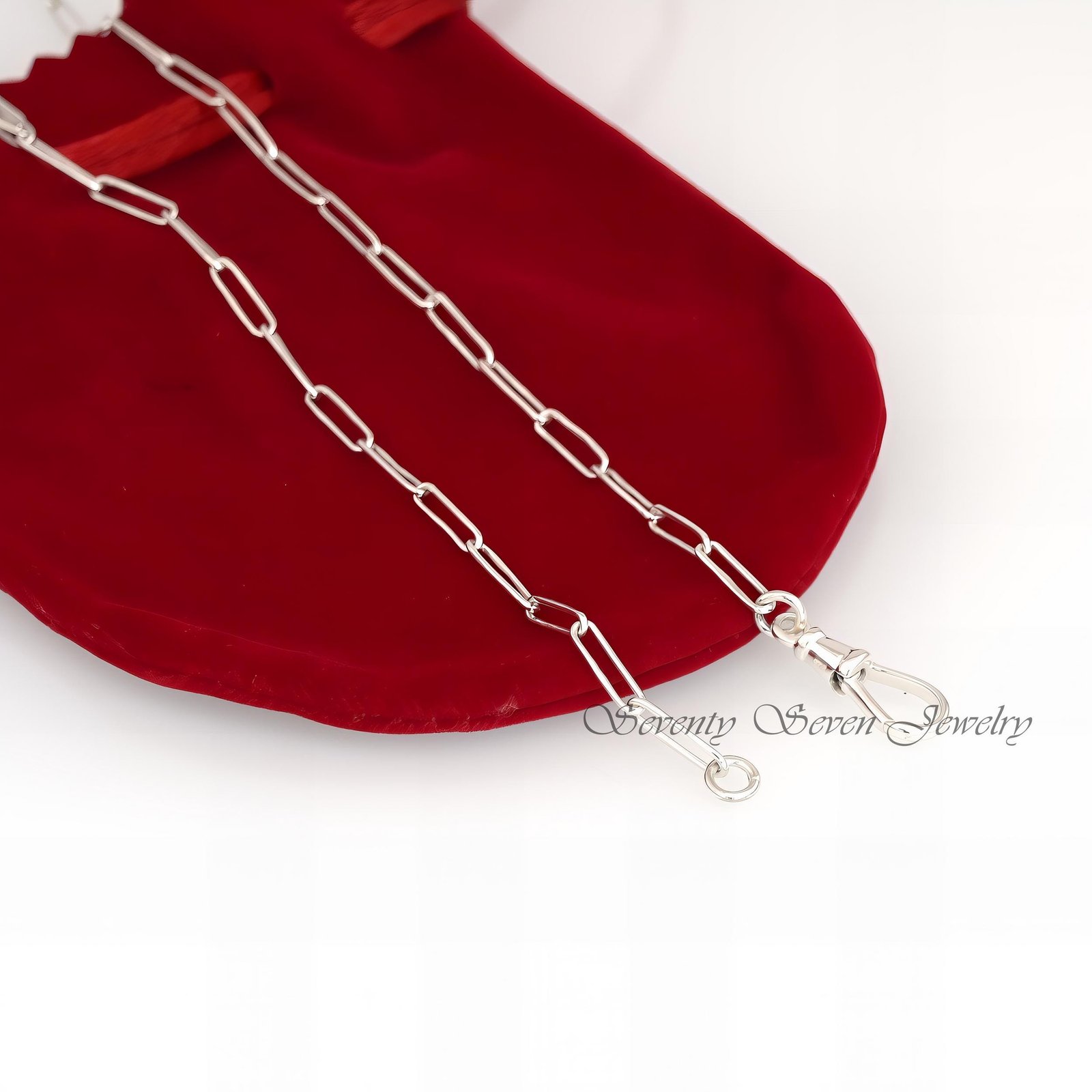 925 Sterling Silver Paperclip Chain Necklace: Victorian Swivel Clasp - View 2 - Seventy Seven Jewelry | SKU: SSG2-SLNS-11M-18 925 Sterling Silver Paperclip Chain Necklace: Victorian Swivel Clasp - View 2 - Seventy Seven Jewelry | SKU: SSG2-SLNS-11M-18
