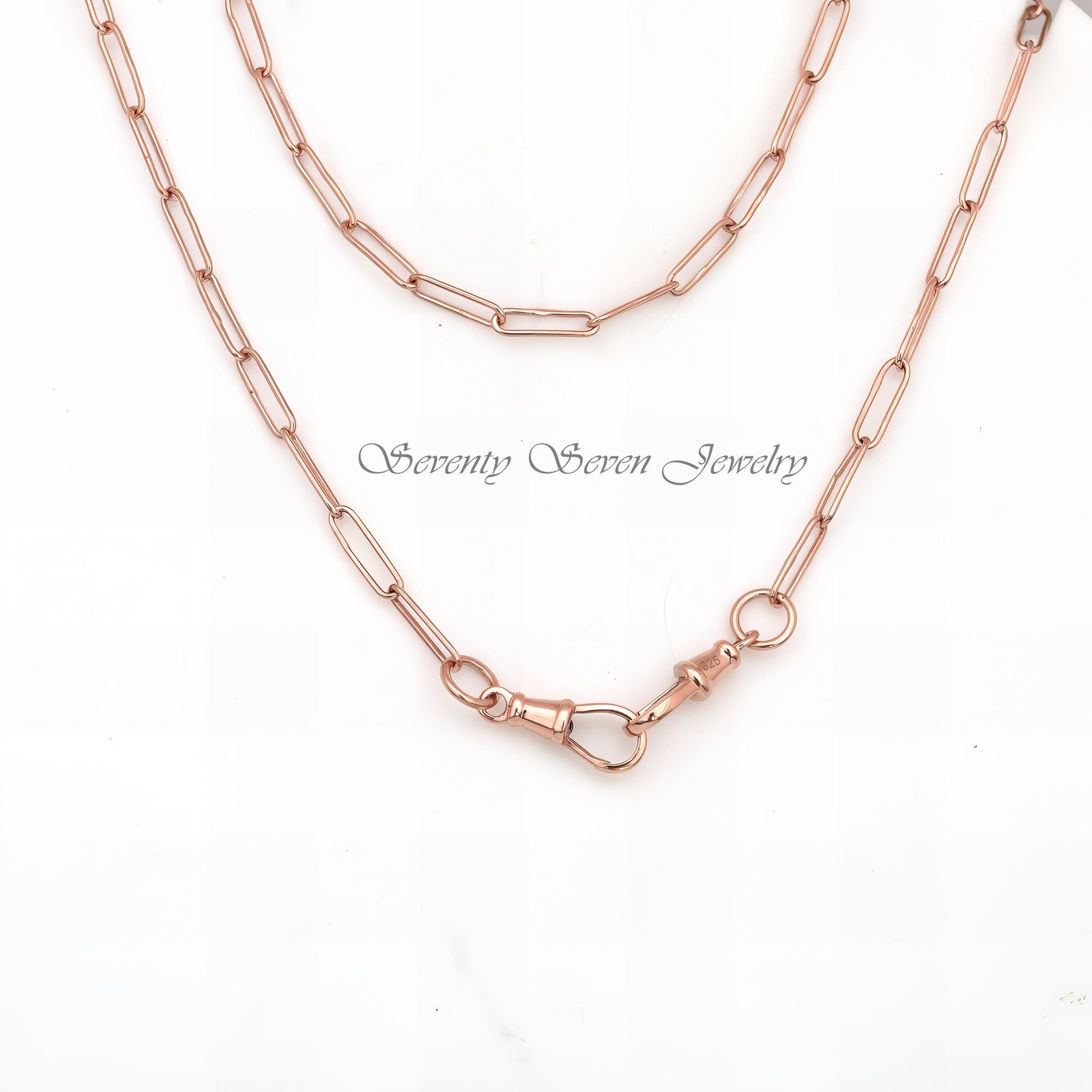 925 Sterling Silver Paperclip Chain Necklace: Victorian Swivel Clasp - View 4 - Seventy Seven Jewelry | SKU: SSG2-SLNS-11M-18 925 Sterling Silver Paperclip Chain Necklace: Victorian Swivel Clasp - View 4 - Seventy Seven Jewelry | SKU: SSG2-SLNS-11M-18