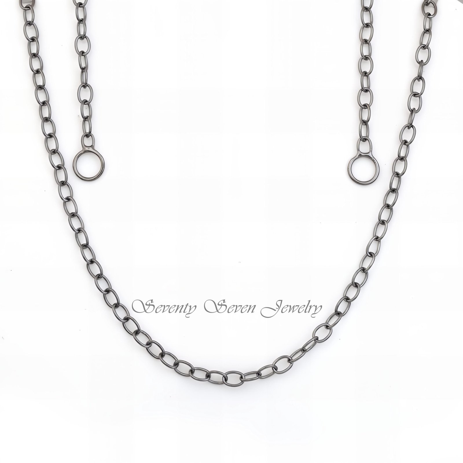925 Sterling Silver Rolo Link Chain Necklace: Layering Cable - View 4 - Seventy Seven Jewelry | SKU: SSG10-SLYG-16I-V 925 Sterling Silver Rolo Link Chain Necklace: Layering Cable - View 4 - Seventy Seven Jewelry | SKU: SSG10-SLYG-16I-V