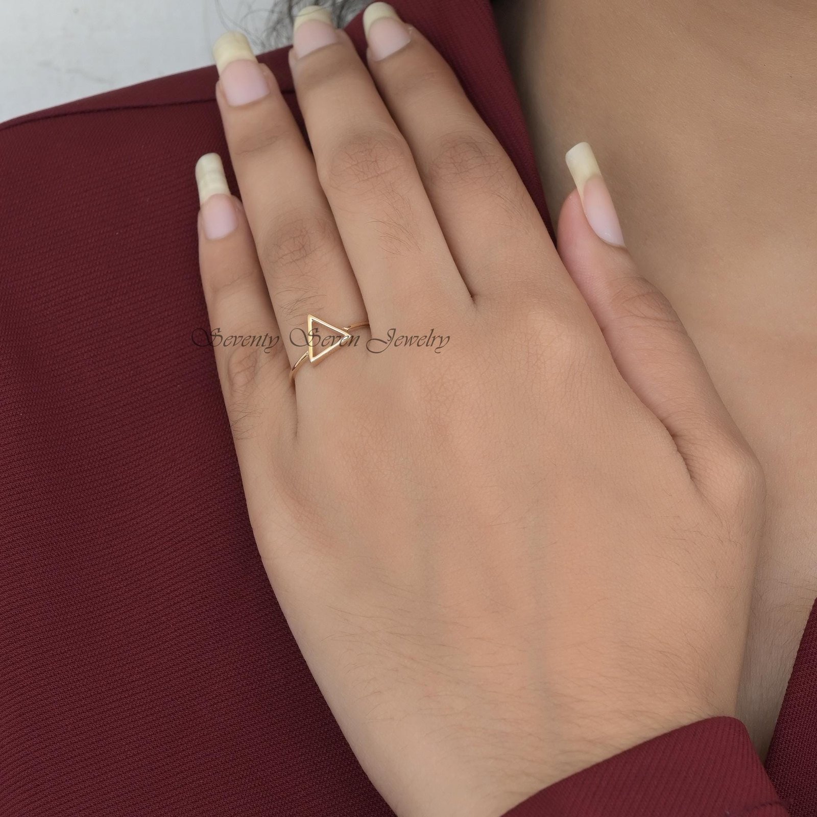 925 Sterling Silver Triangle Ring: Minimalist Stacking Jewelry - View 5 - Seventy Seven Jewelry | SKU: SSMJR09-SLYG-2026 925 Sterling Silver Triangle Ring: Minimalist Stacking Jewelry - View 5 - Seventy Seven Jewelry | SKU: SSMJR09-SLYG-2026