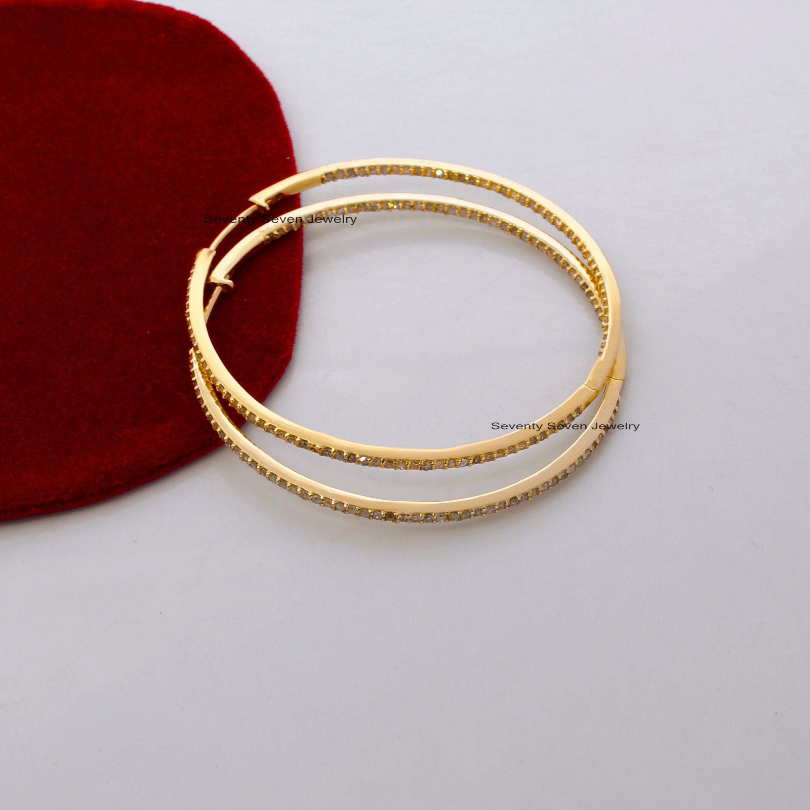 9K Gold Diamond Hoop Earrings: 50mm Long Huggies - View 2 - Seventy Seven Jewelry | SKU: SSMJE02-9KYGDI-2026,SSMJE02-9KYGAM,S 9K Gold Diamond Hoop Earrings: 50mm Long Huggies - View 2 - Seventy Seven Jewelry | SKU: SSMJE02-9KYGDI-2026,SSMJE02-9KYGAM,S