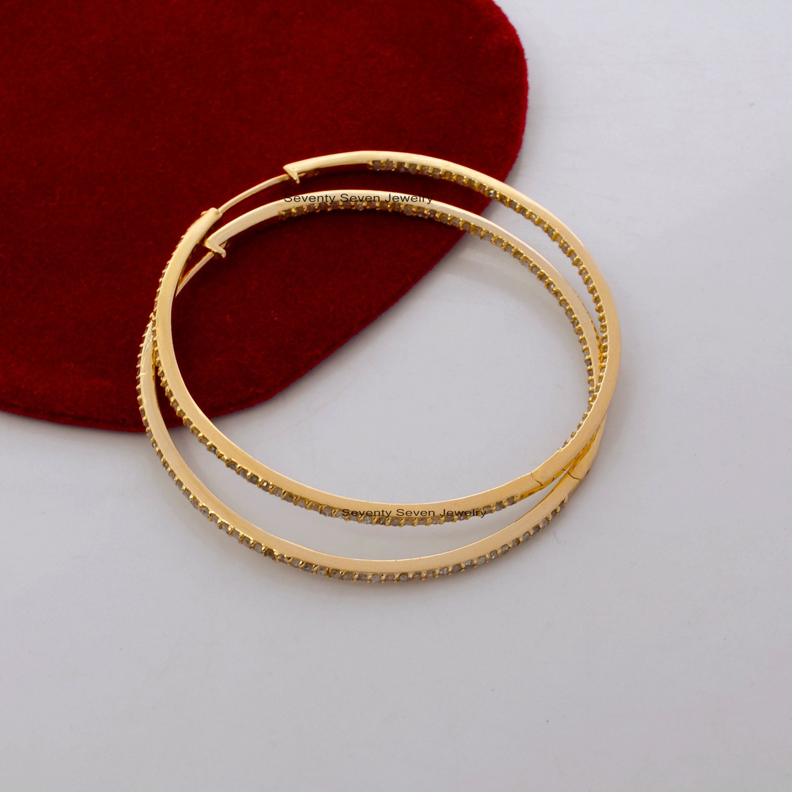 9K Gold Diamond Hoop Earrings: 50mm Long Huggies - View 7 - Seventy Seven Jewelry | SKU: SSMJE02-9KYGDI-2026,SSMJE02-9KYGAM,S 9K Gold Diamond Hoop Earrings: 50mm Long Huggies - View 7 - Seventy Seven Jewelry | SKU: SSMJE02-9KYGDI-2026,SSMJE02-9KYGAM,S
