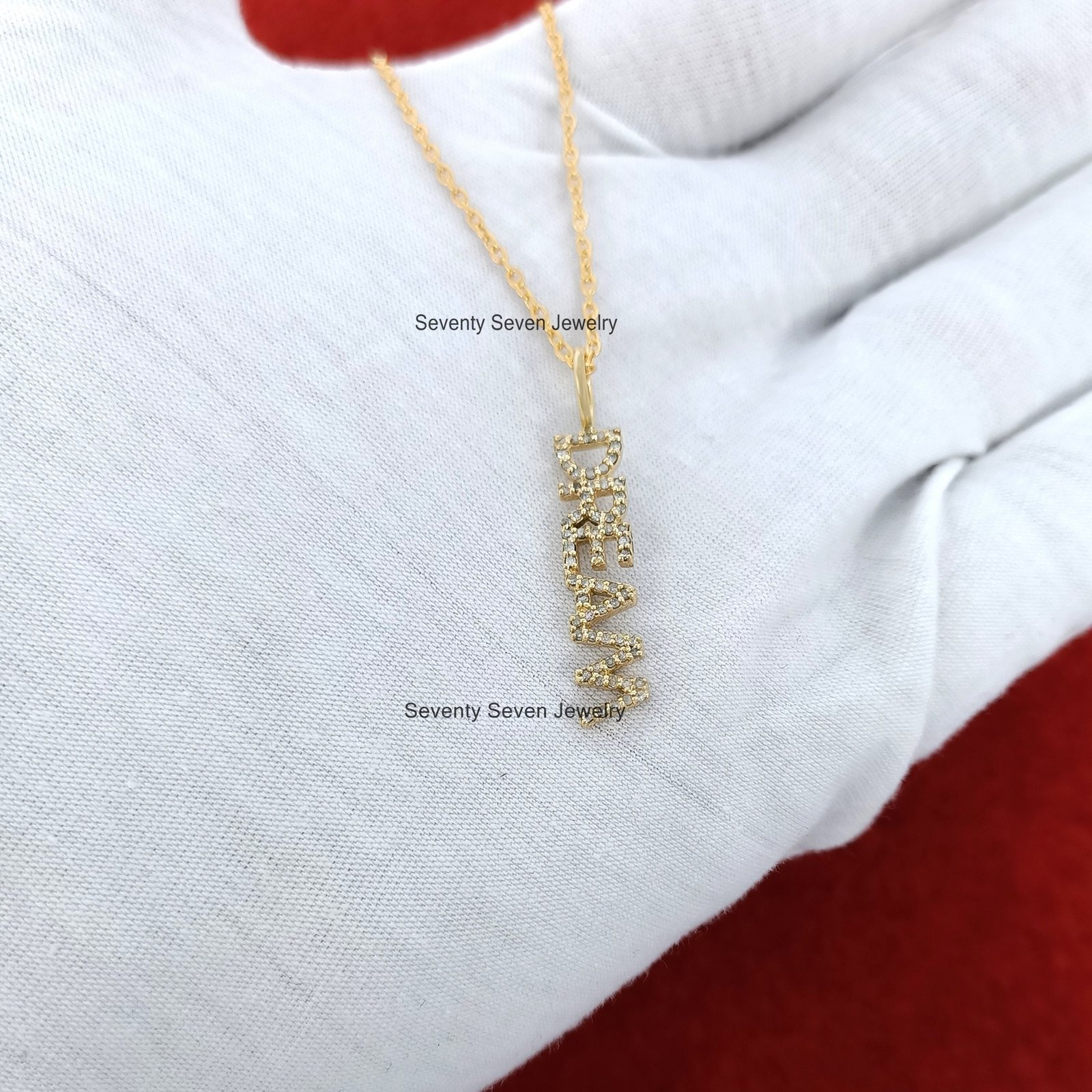 9K Gold Diamond Initial Pendant - Custom Letter Name Necklace - View 5 - Seventy Seven Jewelry | SKU: SSMJP514-9KYGDI-2026 9K Gold Diamond Initial Pendant - Custom Letter Name Necklace - View 5 - Seventy Seven Jewelry | SKU: SSMJP514-9KYGDI-2026
