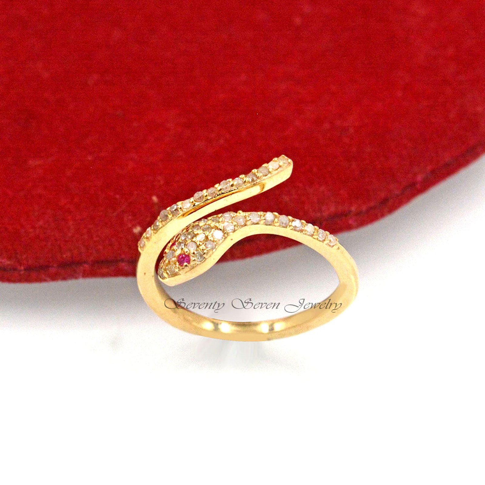 9K Gold Diamond Snake Ring: Gemstone Serpent Cuff - View 4 - Seventy Seven Jewelry | SKU: SSMJR21-9KYGDITS-2026 9K Gold Diamond Snake Ring: Gemstone Serpent Cuff - View 4 - Seventy Seven Jewelry | SKU: SSMJR21-9KYGDITS-2026