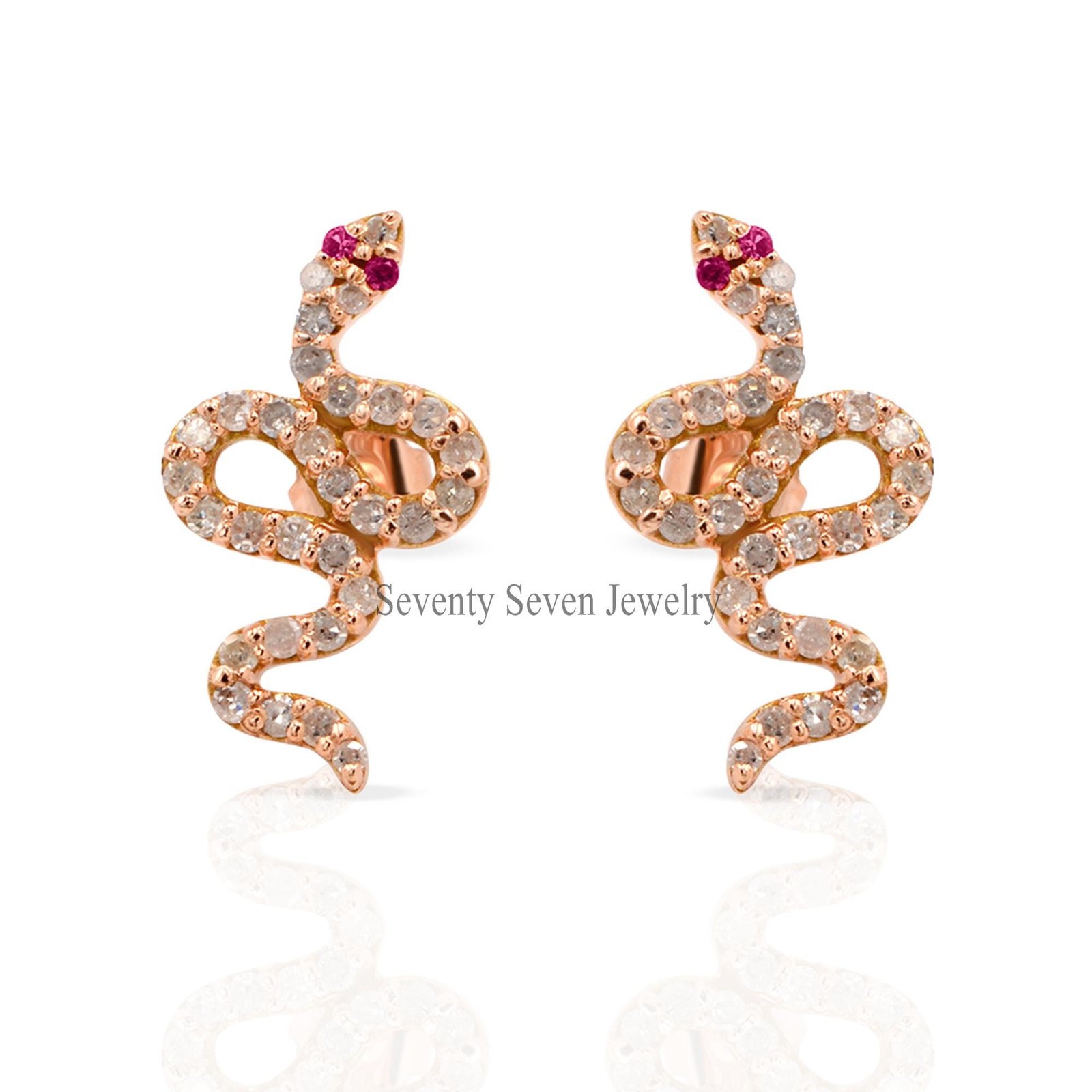 9K Gold Diamond Snake Stud Earrings: Slithering Cartilage Jewelry - View 3 - Seventy Seven Jewelry | SKU: SSMJE341-9KYGDIRU-2 9K Gold Diamond Snake Stud Earrings: Slithering Cartilage Jewelry - View 3 - Seventy Seven Jewelry | SKU: SSMJE341-9KYGDIRU-2