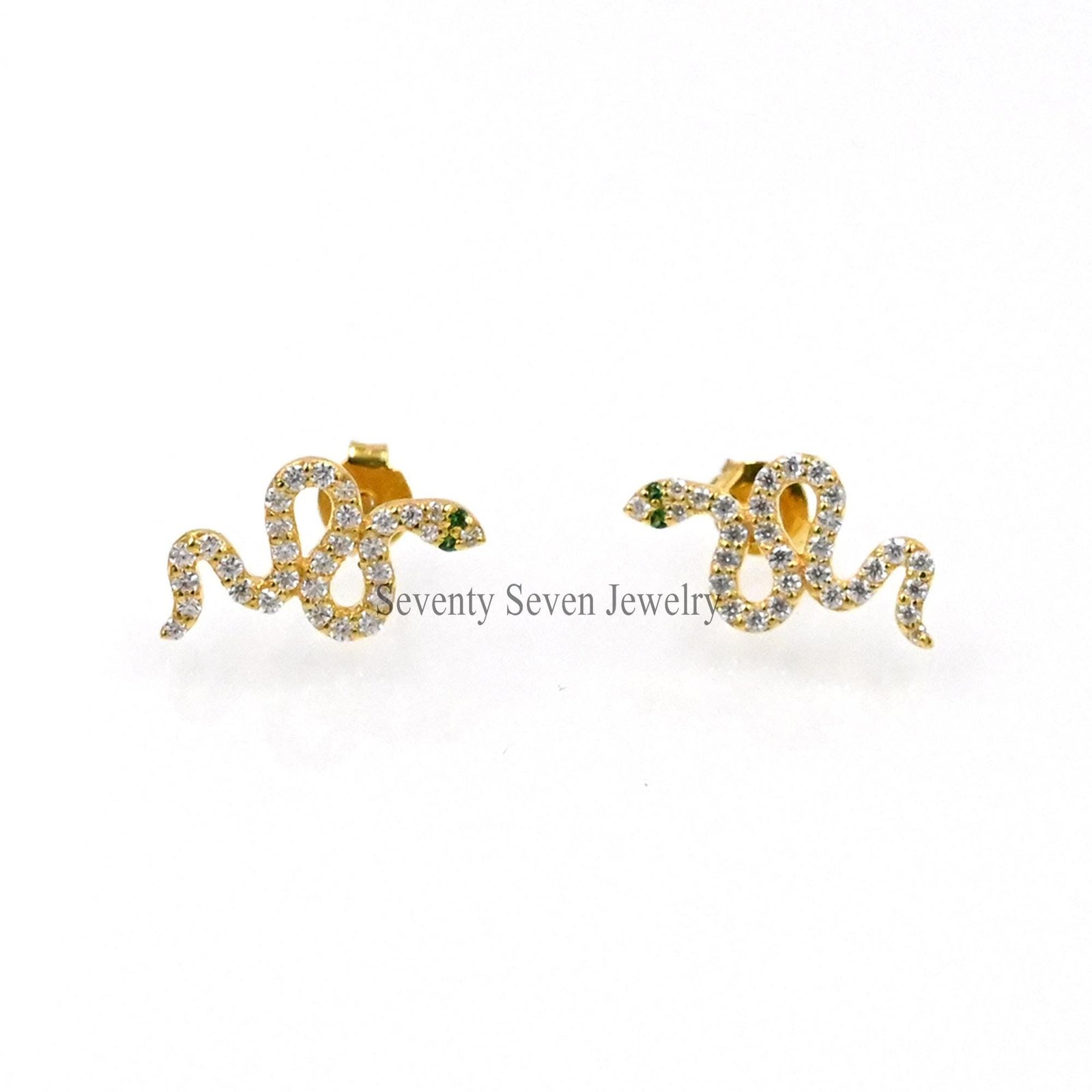 9K Gold Diamond Snake Stud Earrings: Slithering Cartilage Jewelry - View 4 - Seventy Seven Jewelry | SKU: SSMJE341-9KYGDIRU-2 9K Gold Diamond Snake Stud Earrings: Slithering Cartilage Jewelry - View 4 - Seventy Seven Jewelry | SKU: SSMJE341-9KYGDIRU-2