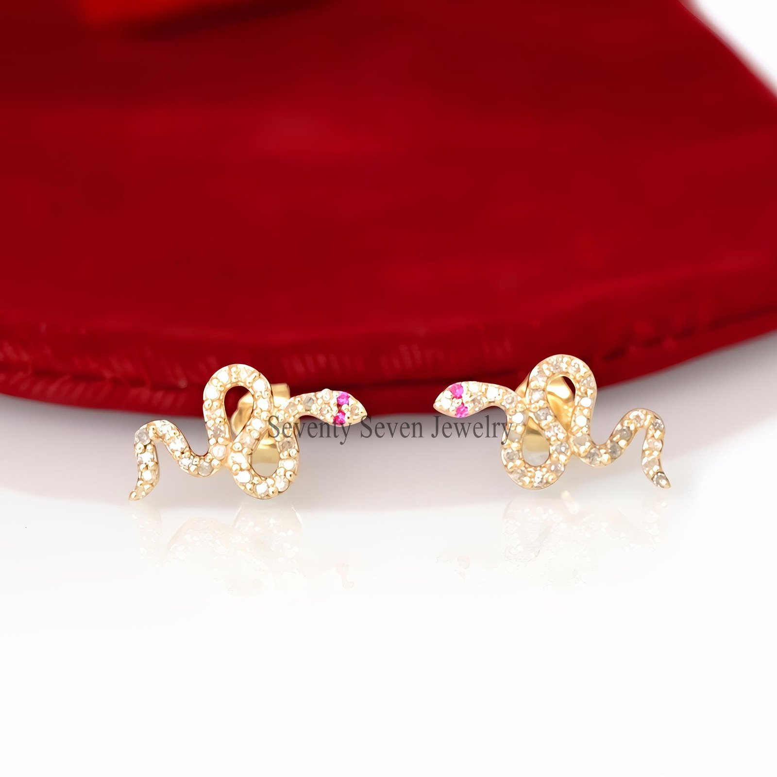 9K Gold Diamond Snake Stud Earrings: Slithering Cartilage Jewelry - View 5 - Seventy Seven Jewelry | SKU: SSMJE341-9KYGDIRU-2 9K Gold Diamond Snake Stud Earrings: Slithering Cartilage Jewelry - View 5 - Seventy Seven Jewelry | SKU: SSMJE341-9KYGDIRU-2