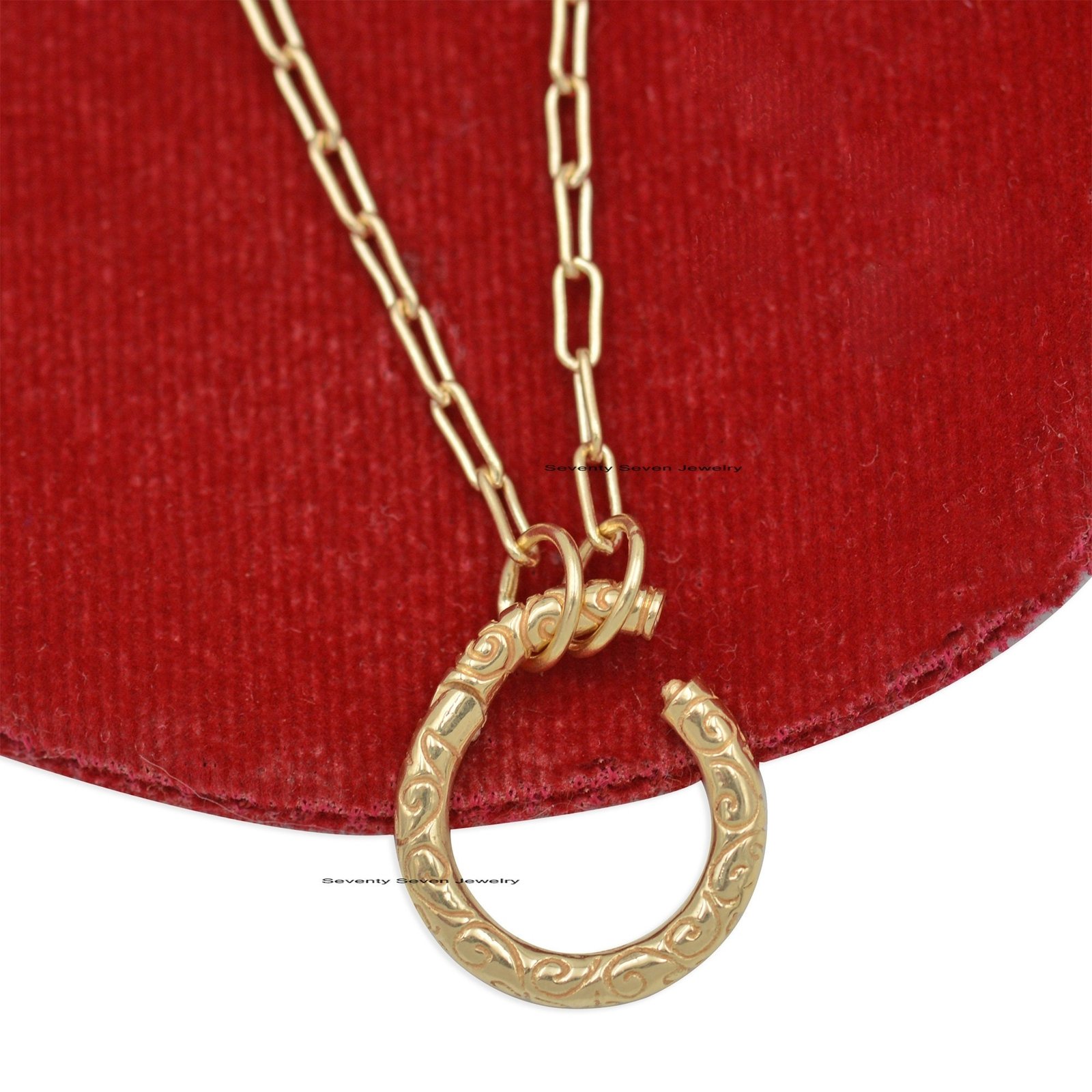 9k Gold Engraved Charm Enhancer Holder: Round Link Lock - View 7 - Seventy Seven Jewelry | SKU: SSMJH501-9KYG-15M-2026,SSMJH5 9k Gold Engraved Charm Enhancer Holder: Round Link Lock - View 7 - Seventy Seven Jewelry | SKU: SSMJH501-9KYG-15M-2026,SSMJH5