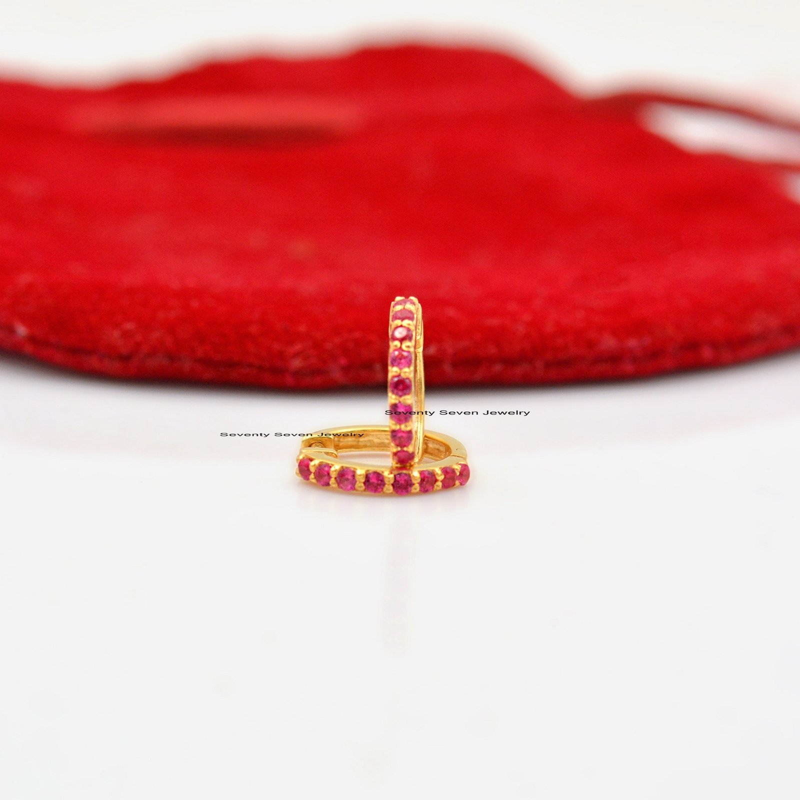 9K Gold Huggie Hoop Earrings: Diamond & Gemstone - View 3 - Seventy Seven Jewelry | SKU: SSMJE917-9KYGDI-2026,SSMJE917-9KYGEM 9K Gold Huggie Hoop Earrings: Diamond & Gemstone - View 3 - Seventy Seven Jewelry | SKU: SSMJE917-9KYGDI-2026,SSMJE917-9KYGEM