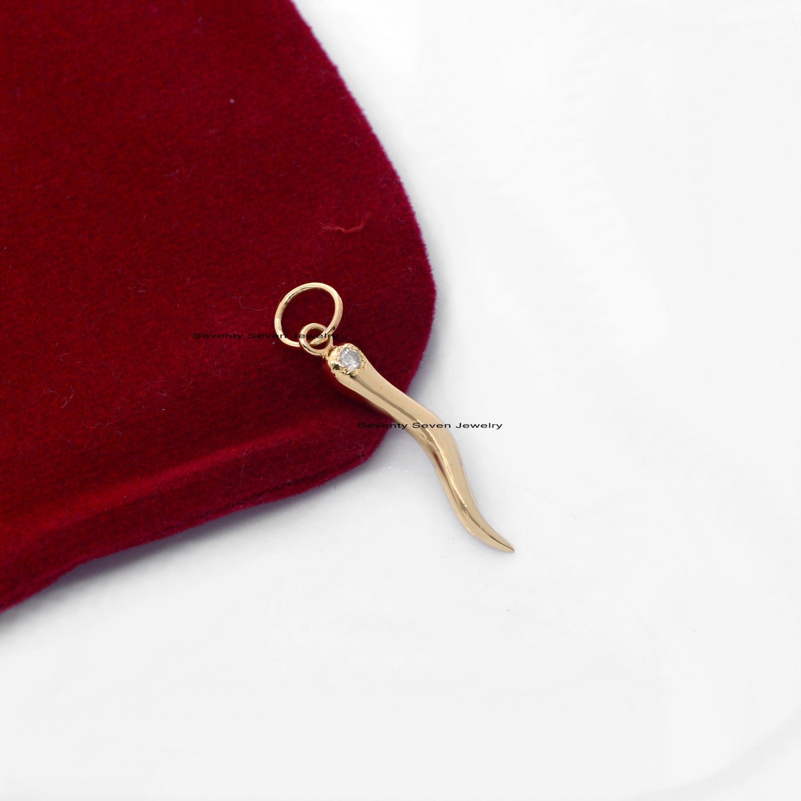9K Gold Italian Horn Pendant: VS Diamond Cornicello Charm - Seventy Seven Jewelry | SKU: SSMJP599-9KYGDI-12M,SSMJP599-9KYGTQ- 9K Gold Italian Horn Pendant: VS Diamond Cornicello Charm - Seventy Seven Jewelry | SKU: SSMJP599-9KYGDI-12M,SSMJP599-9KYGTQ-