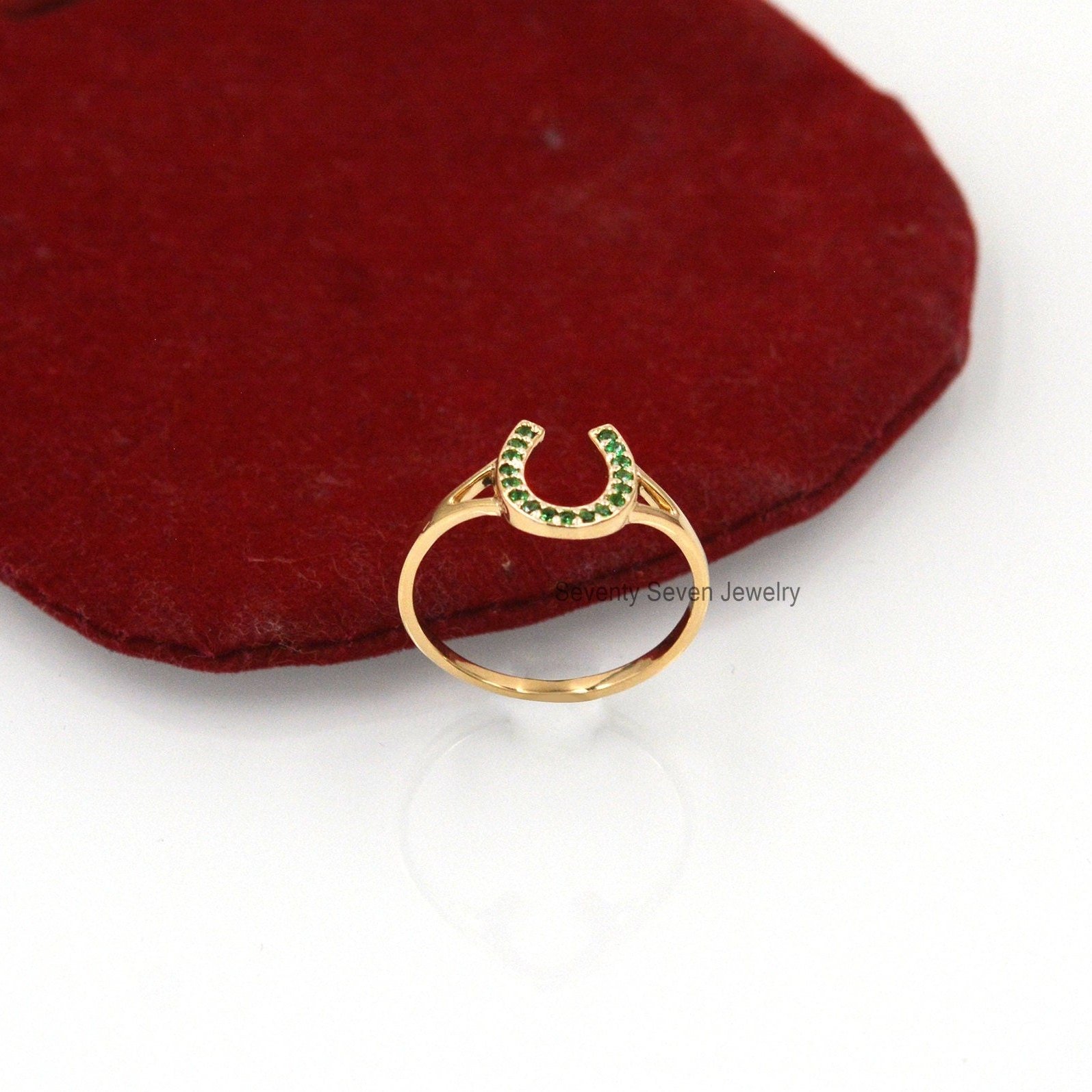 9K Gold Mini Diamond Horseshoe Ring: Lucky Charm Jewelry - View 2 - Seventy Seven Jewelry | SKU: SSMJR406-9KYGDI-2026 9K Gold Mini Diamond Horseshoe Ring: Lucky Charm Jewelry - View 2 - Seventy Seven Jewelry | SKU: SSMJR406-9KYGDI-2026