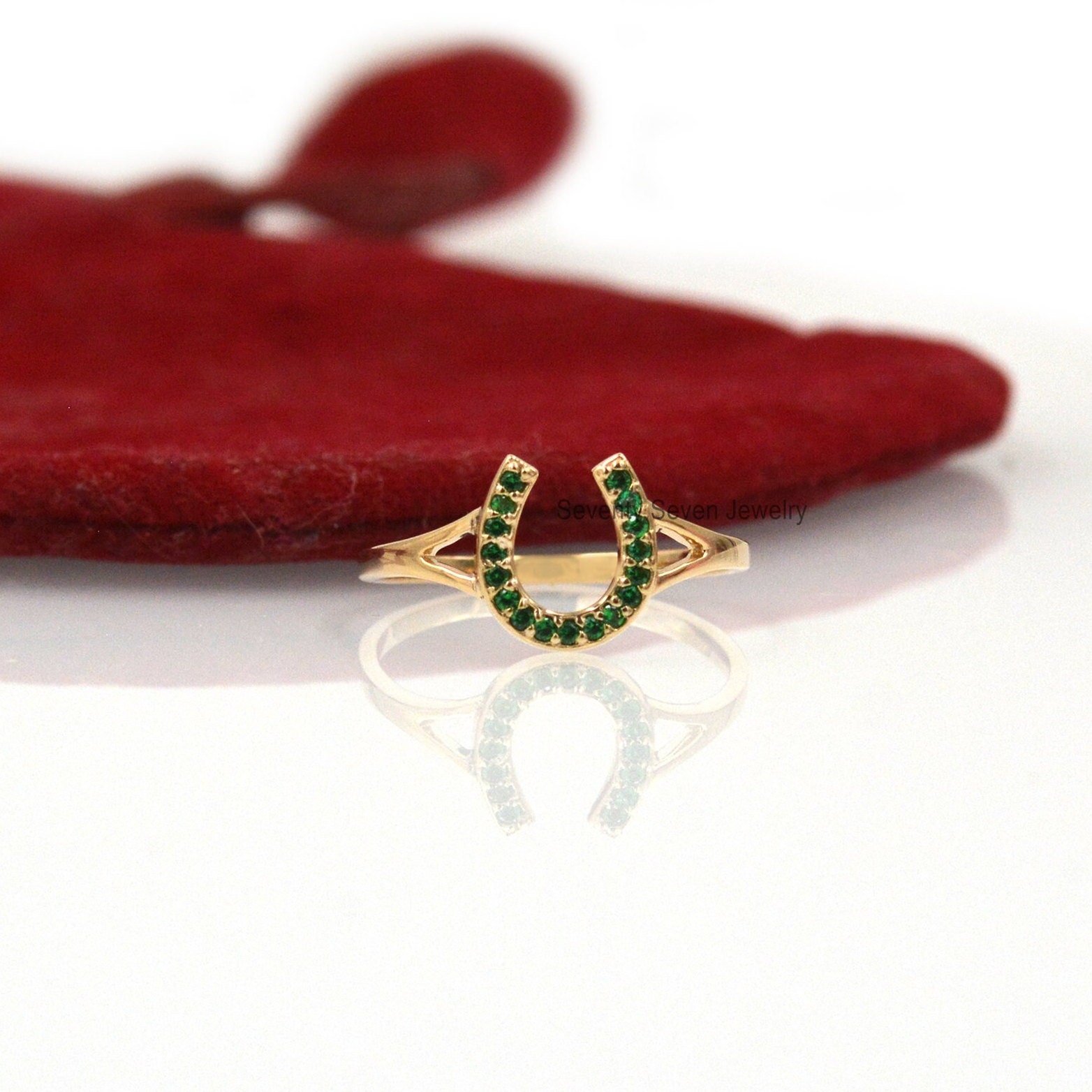 9K Gold Mini Diamond Horseshoe Ring: Lucky Charm Jewelry - View 3 - Seventy Seven Jewelry | SKU: SSMJR406-9KYGDI-2026 9K Gold Mini Diamond Horseshoe Ring: Lucky Charm Jewelry - View 3 - Seventy Seven Jewelry | SKU: SSMJR406-9KYGDI-2026
