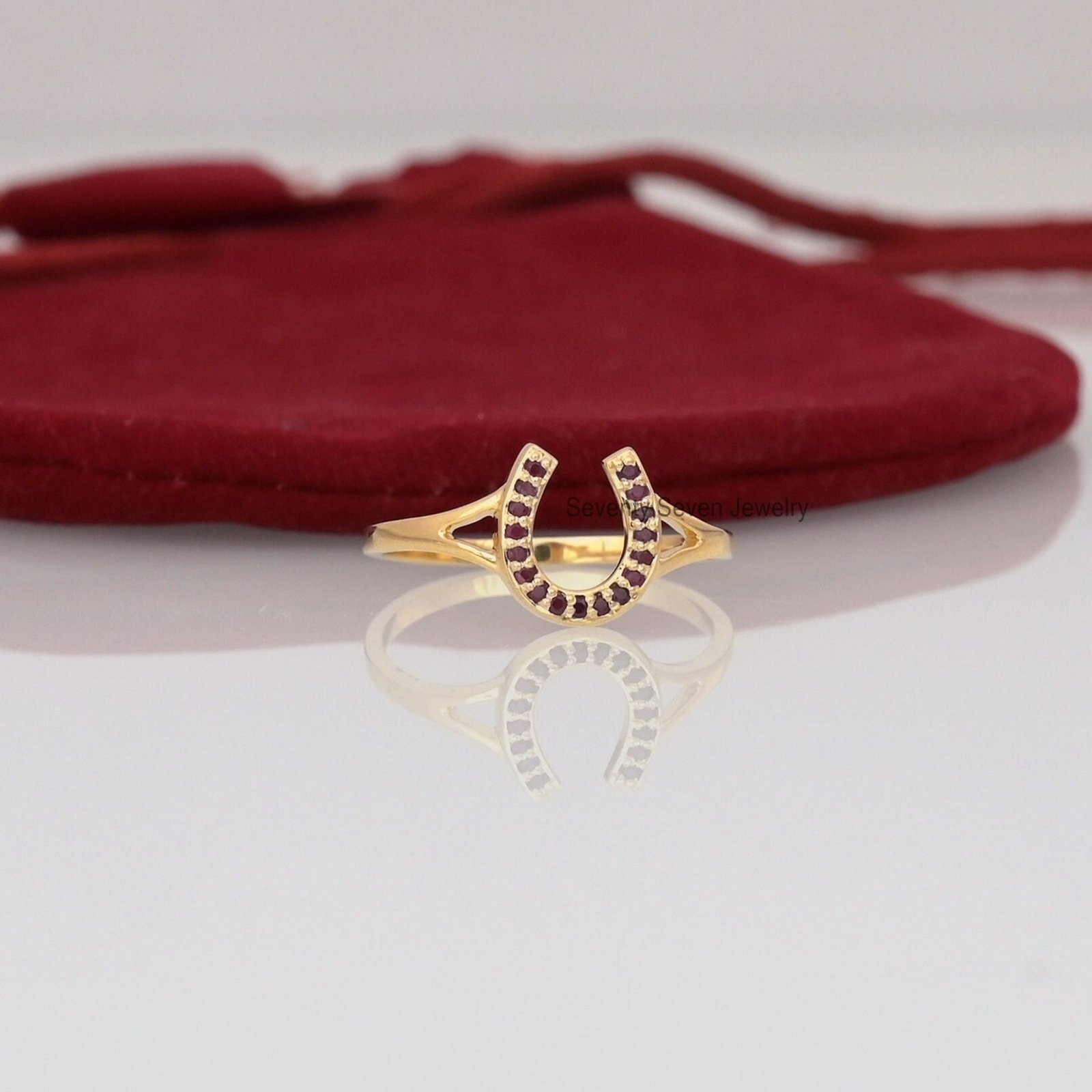 9K Gold Mini Diamond Horseshoe Ring: Lucky Charm Jewelry - View 4 - Seventy Seven Jewelry | SKU: SSMJR406-9KYGDI-2026 9K Gold Mini Diamond Horseshoe Ring: Lucky Charm Jewelry - View 4 - Seventy Seven Jewelry | SKU: SSMJR406-9KYGDI-2026