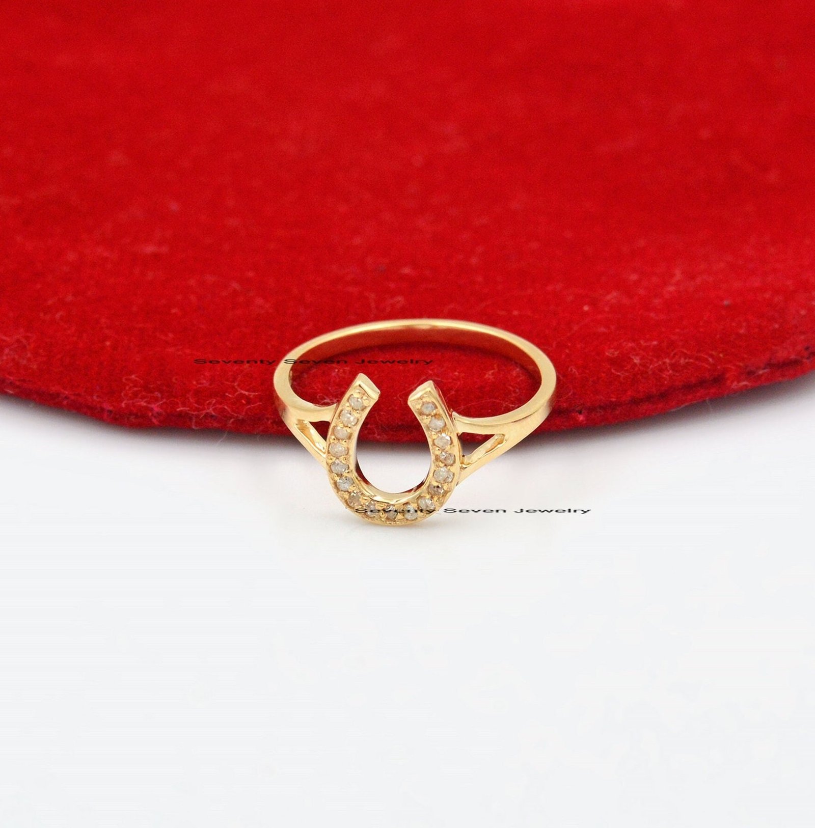 9K Gold Mini Diamond Horseshoe Ring: Lucky Charm Jewelry - View 5 - Seventy Seven Jewelry | SKU: SSMJR406-9KYGDI-2026 9K Gold Mini Diamond Horseshoe Ring: Lucky Charm Jewelry - View 5 - Seventy Seven Jewelry | SKU: SSMJR406-9KYGDI-2026