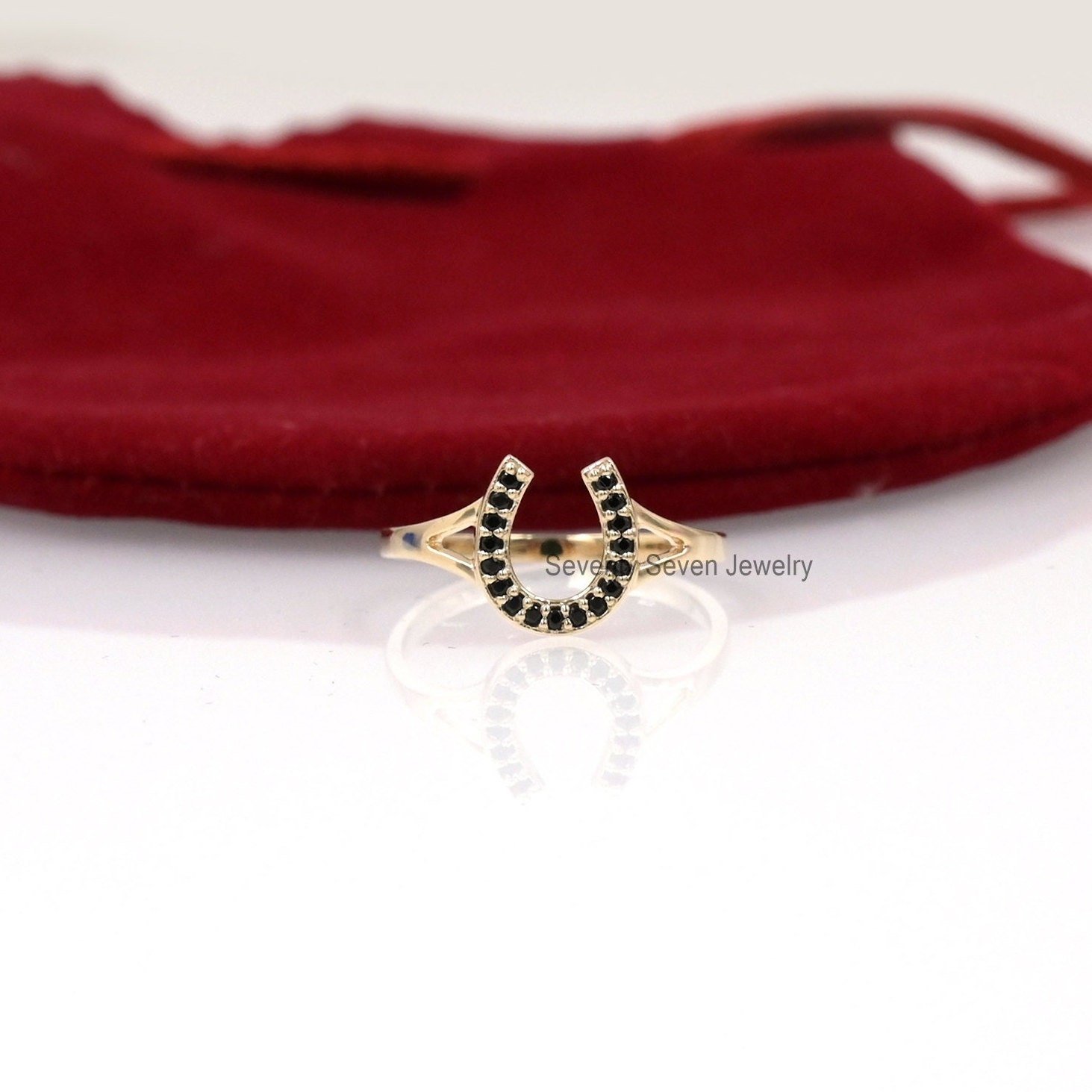 9K Gold Mini Diamond Horseshoe Ring: Lucky Charm Jewelry - View 6 - Seventy Seven Jewelry | SKU: SSMJR406-9KYGDI-2026 9K Gold Mini Diamond Horseshoe Ring: Lucky Charm Jewelry - View 6 - Seventy Seven Jewelry | SKU: SSMJR406-9KYGDI-2026