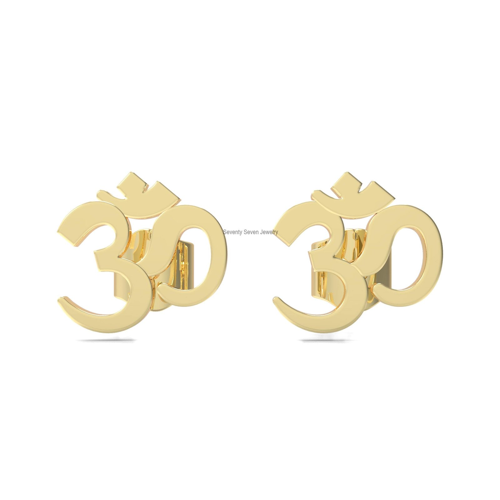 9K Gold OM Stud Earrings: Religious Jewelry (10 MM) - Seventy Seven Jewelry | SKU: SSMJE15-9KYG-2026 9K Gold OM Stud Earrings: Religious Jewelry (10 MM) - Seventy Seven Jewelry | SKU: SSMJE15-9KYG-2026
