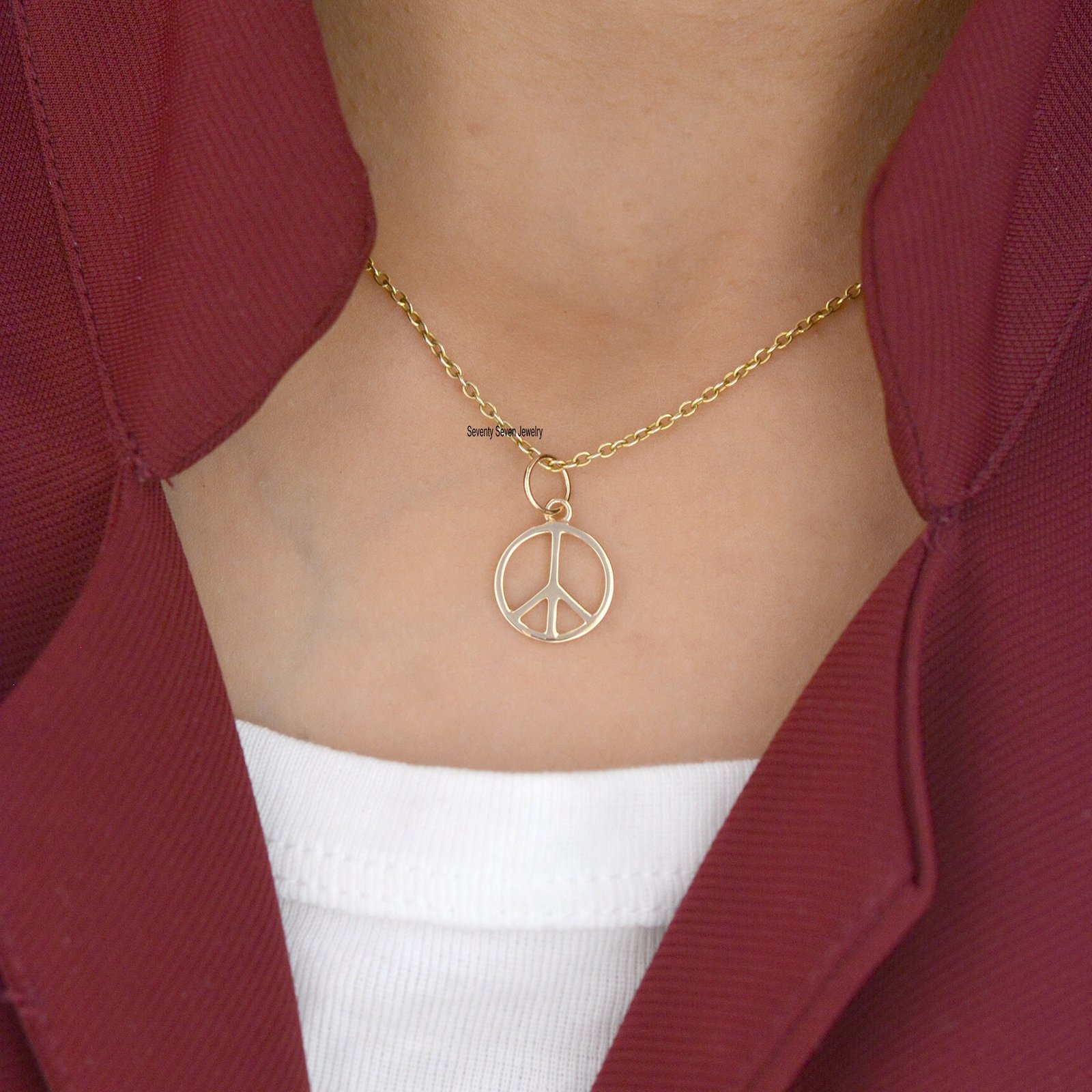 9K Gold Peace Sign Pendant Charm (20x13 MM) - View 2 - Seventy Seven Jewelry | SKU: SSMJP566-9KYG-2026 9K Gold Peace Sign Pendant Charm (20x13 MM) - View 2 - Seventy Seven Jewelry | SKU: SSMJP566-9KYG-2026