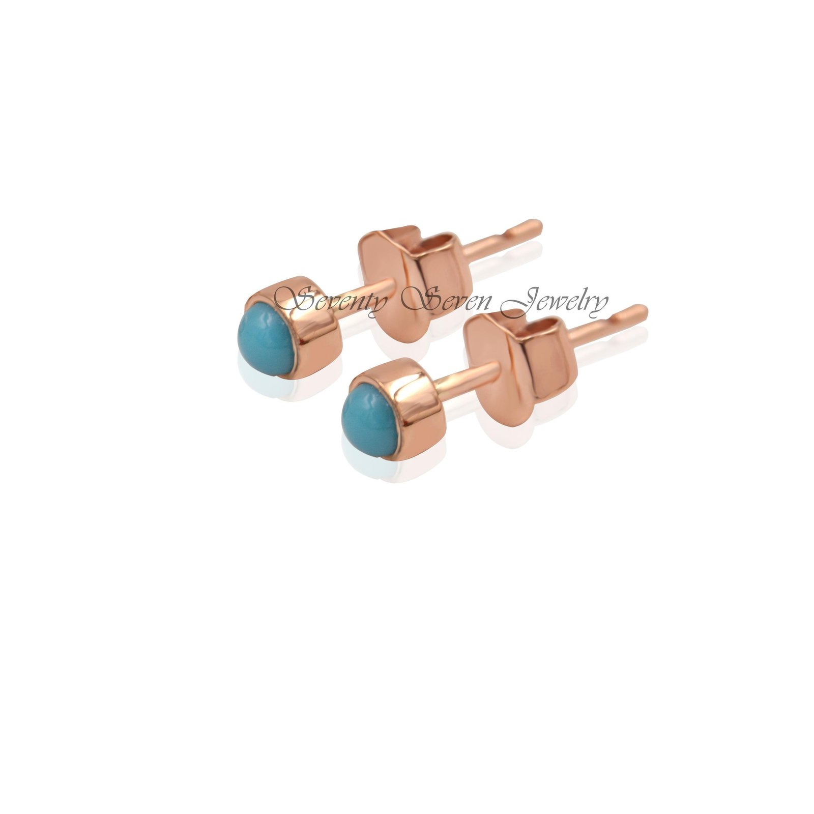 9k Gold Turquoise Studs: Round Gemstone Earrings (4 MM) - View 5 - Seventy Seven Jewelry | SKU: SSMJE445-9KYGTQ-2026 9k Gold Turquoise Studs: Round Gemstone Earrings (4 MM) - View 5 - Seventy Seven Jewelry | SKU: SSMJE445-9KYGTQ-2026