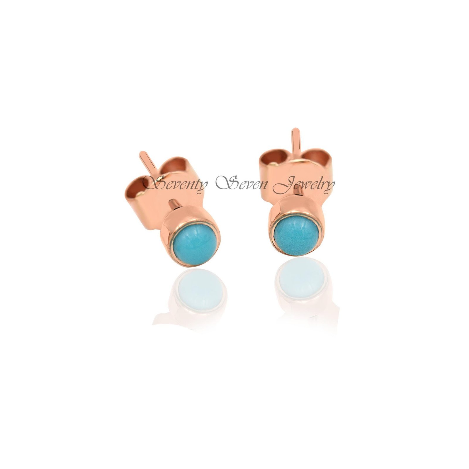9k Gold Turquoise Studs: Round Gemstone Earrings (4 MM) - View 7 - Seventy Seven Jewelry | SKU: SSMJE445-9KYGTQ-2026 9k Gold Turquoise Studs: Round Gemstone Earrings (4 MM) - View 7 - Seventy Seven Jewelry | SKU: SSMJE445-9KYGTQ-2026