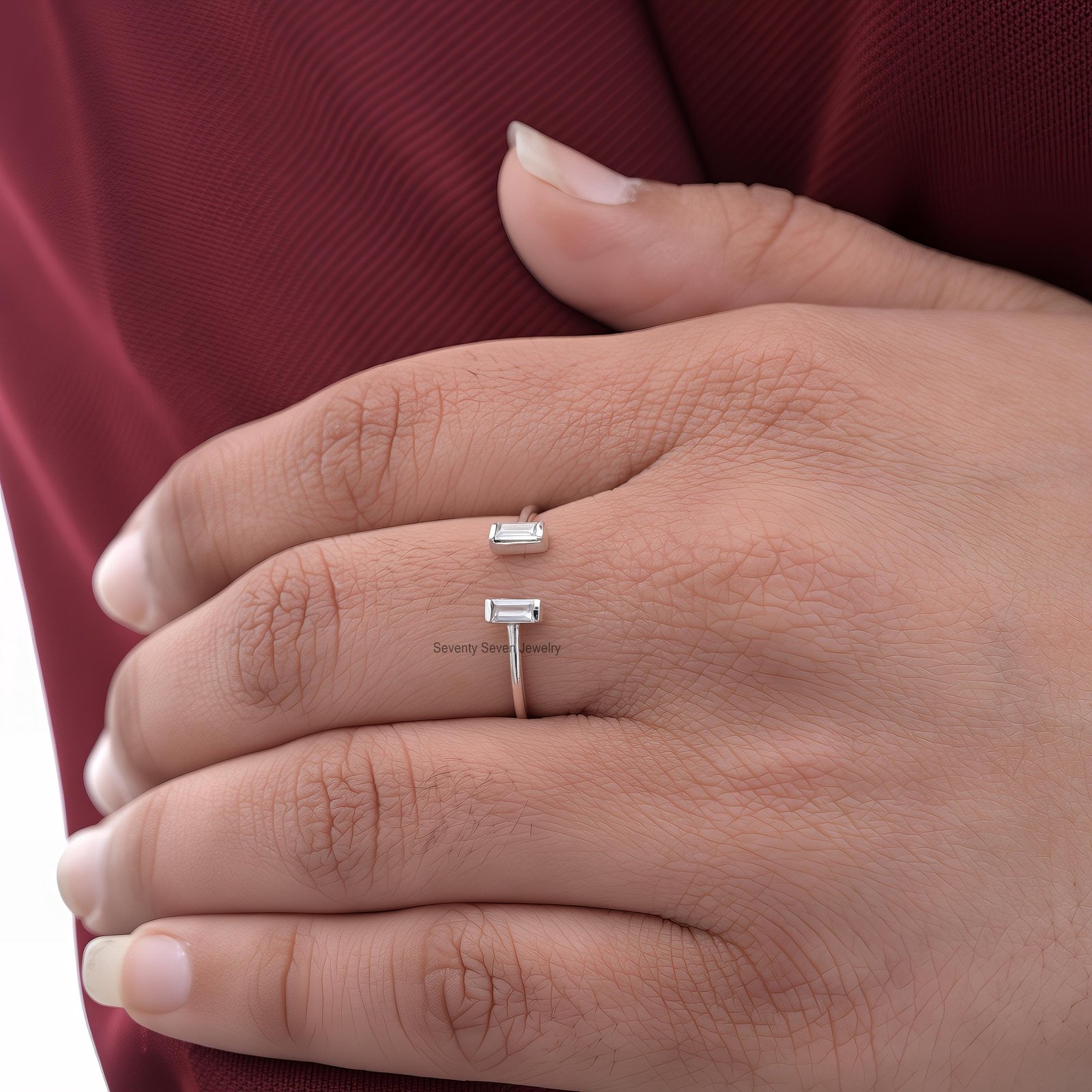 Baguette White Topaz Ring: 925 Sterling Silver - View 7 - Seventy Seven Jewelry | SKU: SSMJR732-SLWGBTTWT-US-7-2026 Baguette White Topaz Ring: 925 Sterling Silver - View 7 - Seventy Seven Jewelry | SKU: SSMJR732-SLWGBTTWT-US-7-2026