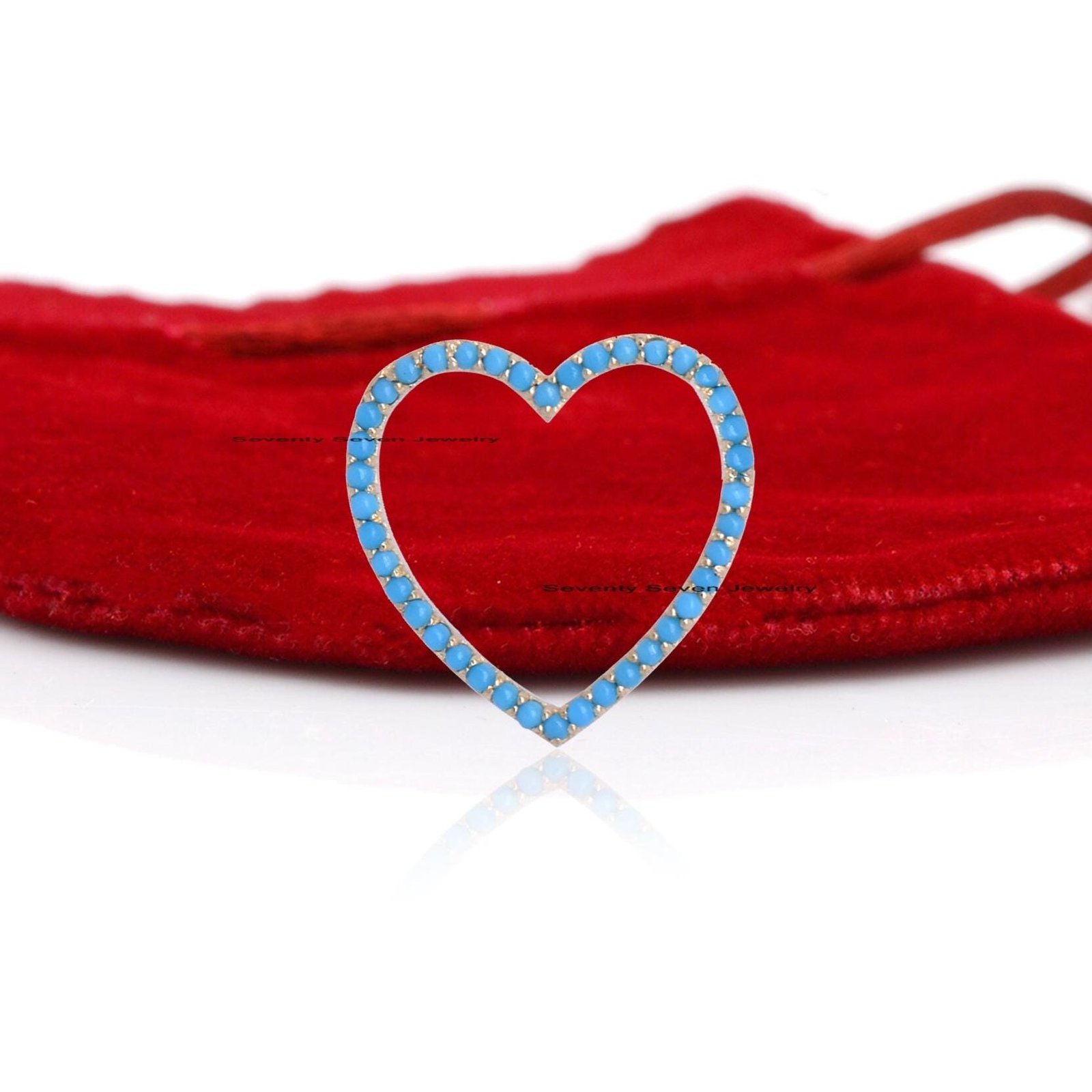 Dainty Turquoise Heart Pendant - 925 Sterling Silver - Valentine's Gift - View 2 - Seventy Seven Jewelry | SKU: SSMJP530-SLYG Dainty Turquoise Heart Pendant - 925 Sterling Silver - Valentine's Gift - View 2 - Seventy Seven Jewelry | SKU: SSMJP530-SLYG