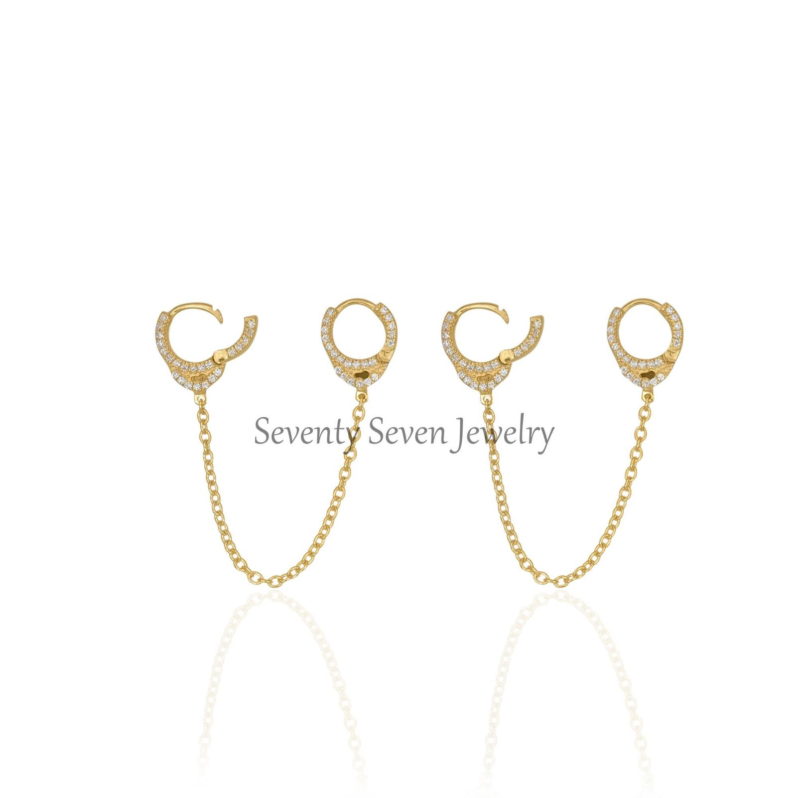 Diamond Chain Cuff Earrings: 9K Gold Huggie Hoops - Seventy Seven Jewelry | SKU: SSMJE1039-SLYGMN-2026 Diamond Chain Cuff Earrings: 9K Gold Huggie Hoops - Seventy Seven Jewelry | SKU: SSMJE1039-SLYGMN-2026