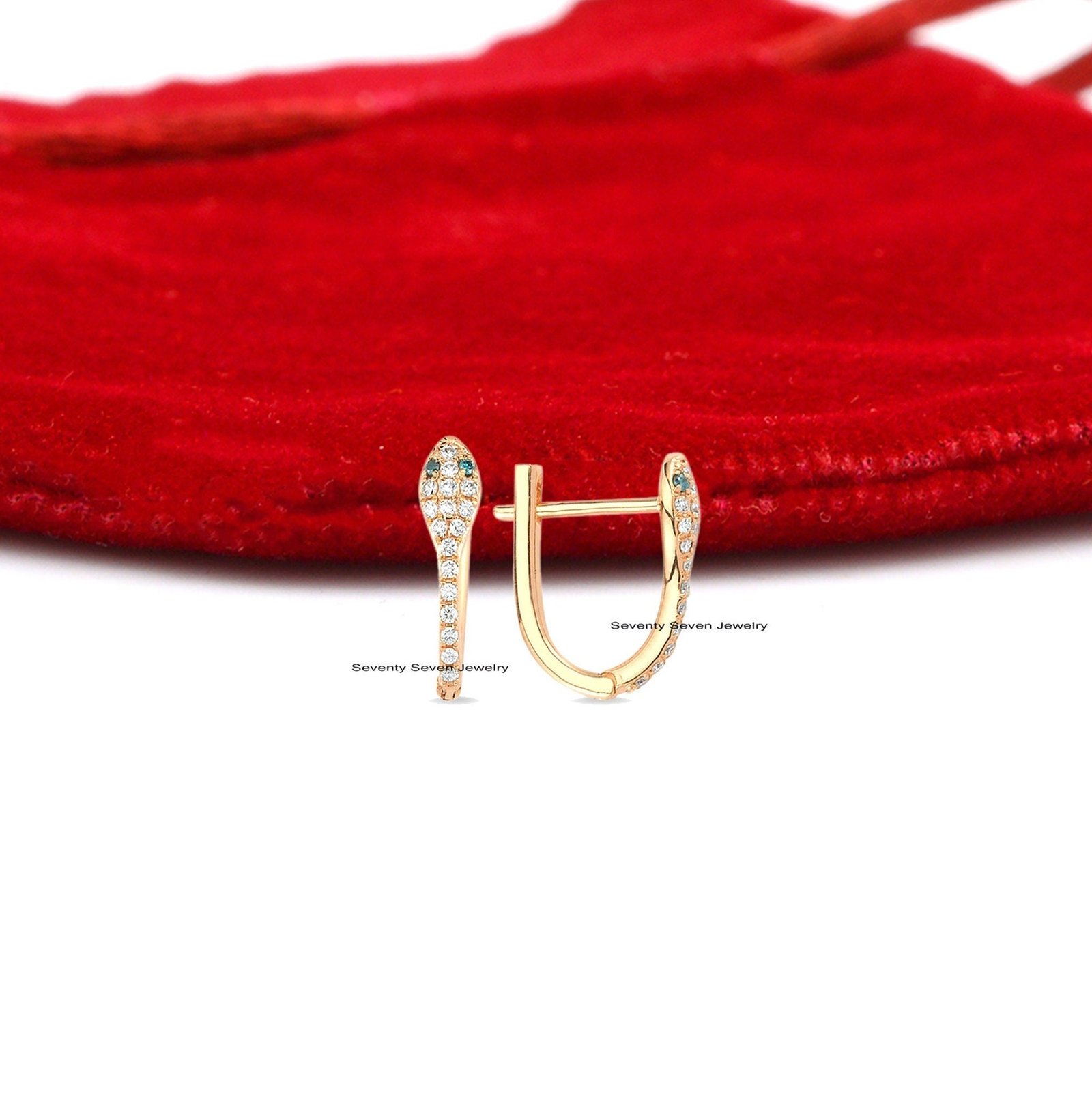 Diamond Emerald Snake Huggies: 925 Silver Serpent Hoop Earrings - Seventy Seven Jewelry | SKU: SSMJE959-SLNSDIBSP-2026 Diamond Emerald Snake Huggies: 925 Silver Serpent Hoop Earrings - Seventy Seven Jewelry | SKU: SSMJE959-SLNSDIBSP-2026