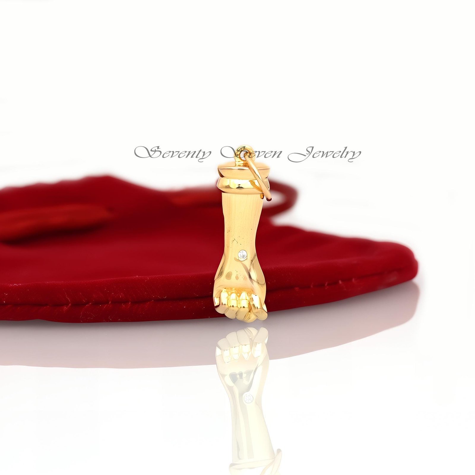 Diamond Figa Hand Pendant: 925 Silver Gold Vermeil Charm - Seventy Seven Jewelry | SKU: SSMJP62-SLYGDI-2026 Diamond Figa Hand Pendant: 925 Silver Gold Vermeil Charm - Seventy Seven Jewelry | SKU: SSMJP62-SLYGDI-2026