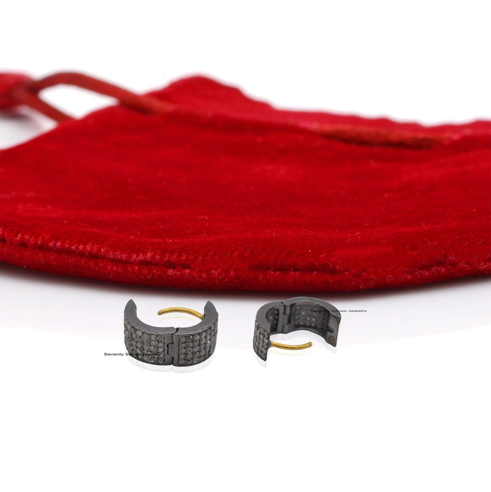 Diamond Huggies: 925 Silver Pave Hoop Earrings - View 2 - Seventy Seven Jewelry | SKU: SSMJE217-SLRHYGDI-2026 Diamond Huggies: 925 Silver Pave Hoop Earrings - View 2 - Seventy Seven Jewelry | SKU: SSMJE217-SLRHYGDI-2026