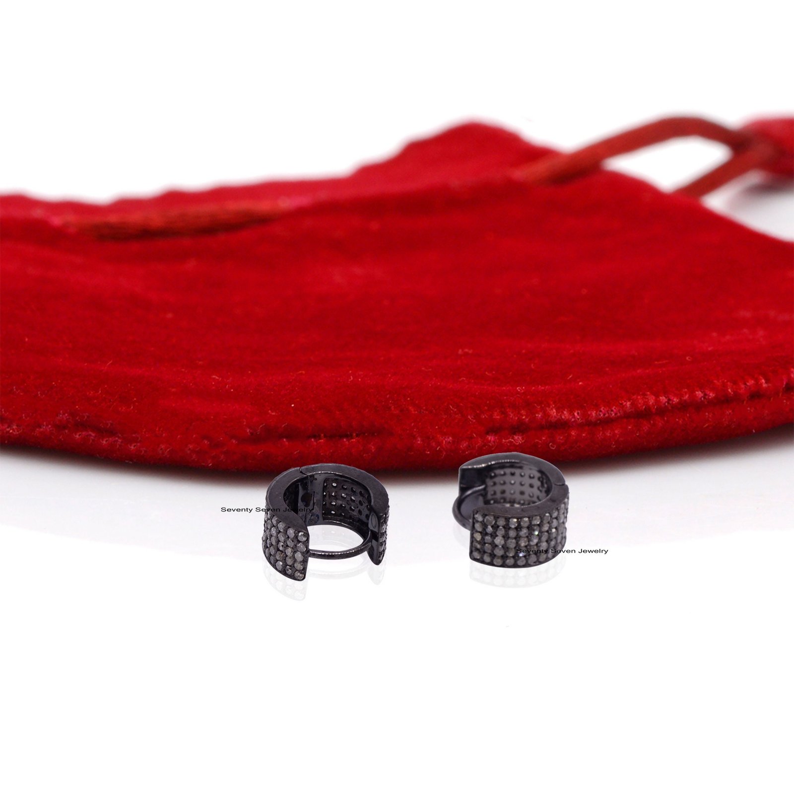Diamond Huggies: 925 Silver Pave Hoop Earrings - View 3 - Seventy Seven Jewelry | SKU: SSMJE217-SLRHYGDI-2026 Diamond Huggies: 925 Silver Pave Hoop Earrings - View 3 - Seventy Seven Jewelry | SKU: SSMJE217-SLRHYGDI-2026