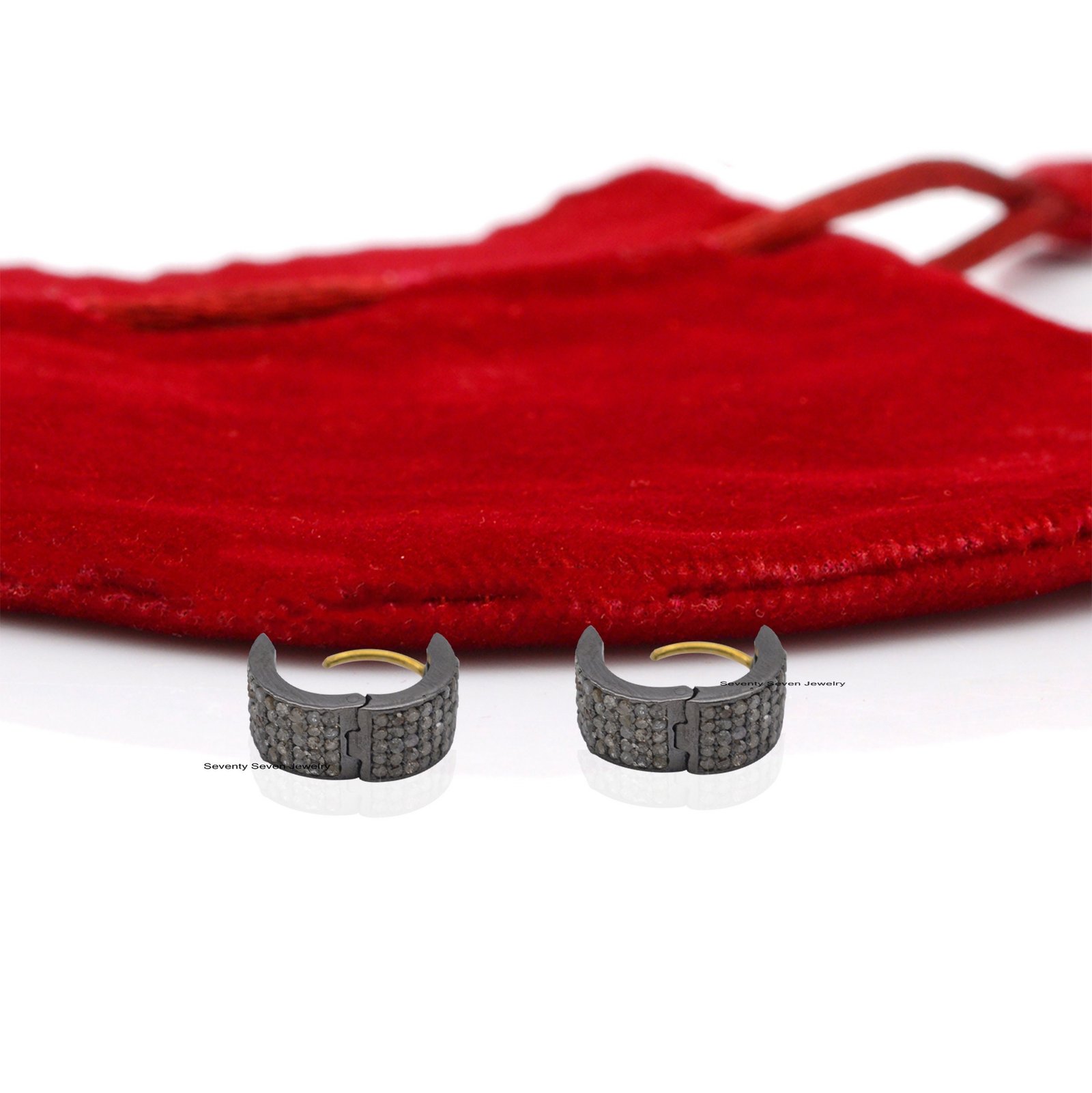 Diamond Huggies: 925 Silver Pave Hoop Earrings - View 4 - Seventy Seven Jewelry | SKU: SSMJE217-SLRHYGDI-2026 Diamond Huggies: 925 Silver Pave Hoop Earrings - View 4 - Seventy Seven Jewelry | SKU: SSMJE217-SLRHYGDI-2026