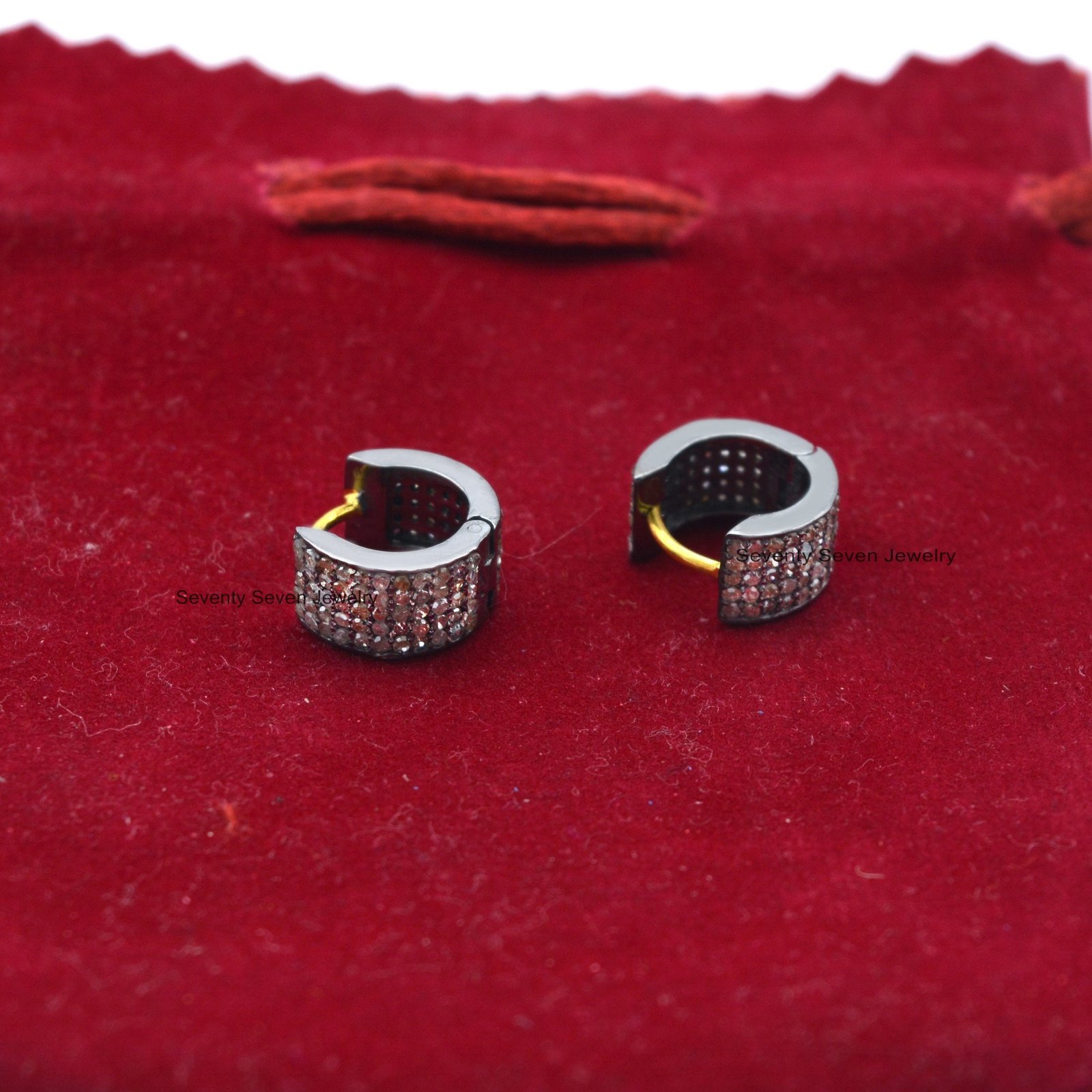 Diamond Huggies: 925 Silver Pave Hoop Earrings - View 5 - Seventy Seven Jewelry | SKU: SSMJE217-SLRHYGDI-2026 Diamond Huggies: 925 Silver Pave Hoop Earrings - View 5 - Seventy Seven Jewelry | SKU: SSMJE217-SLRHYGDI-2026
