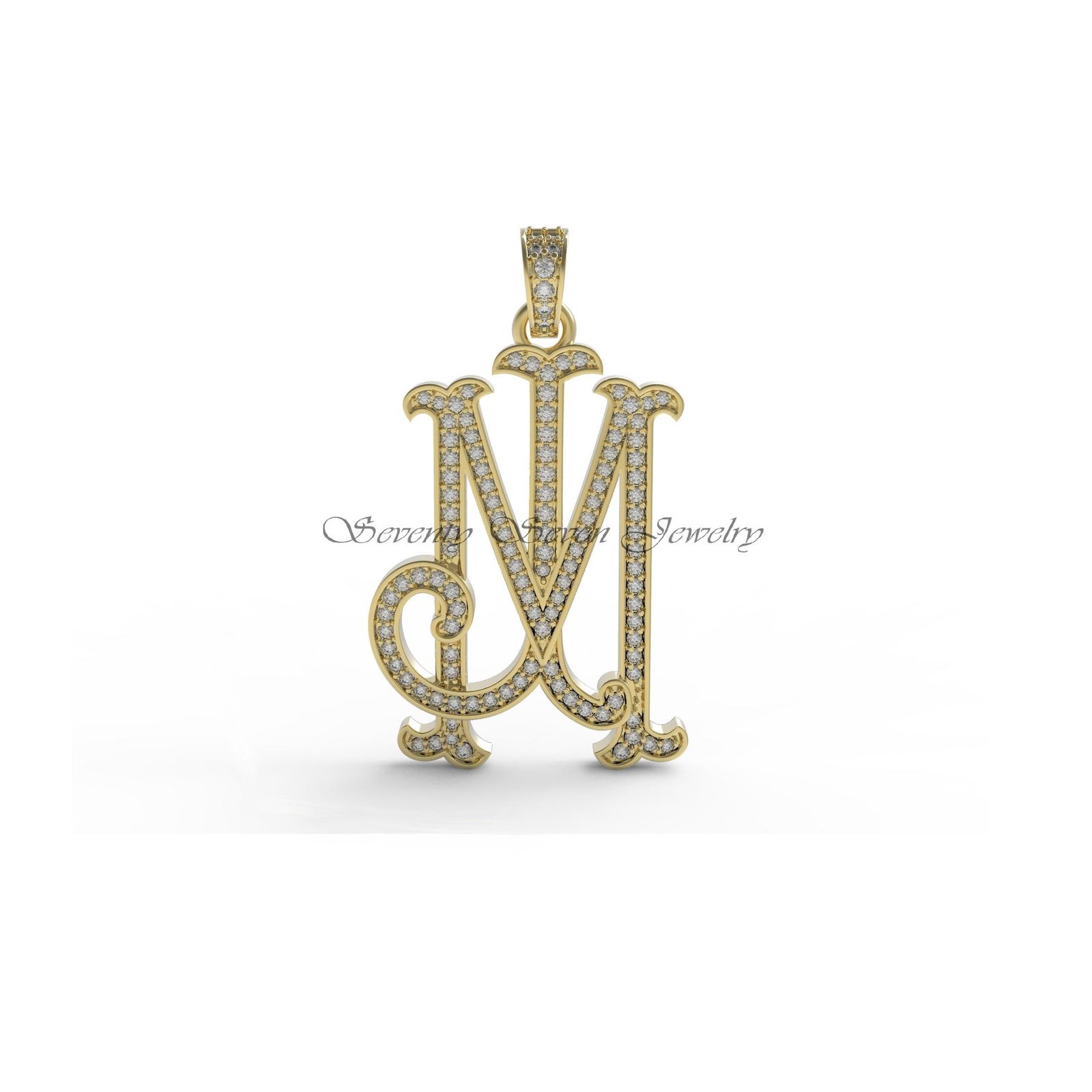Diamond Initial Pendant: Custom 925 Sterling Silver Monogram - Seventy Seven Jewelry | SKU: SSMJP13-SLRHDI-P-2026 Diamond Initial Pendant: Custom 925 Sterling Silver Monogram - Seventy Seven Jewelry | SKU: SSMJP13-SLRHDI-P-2026