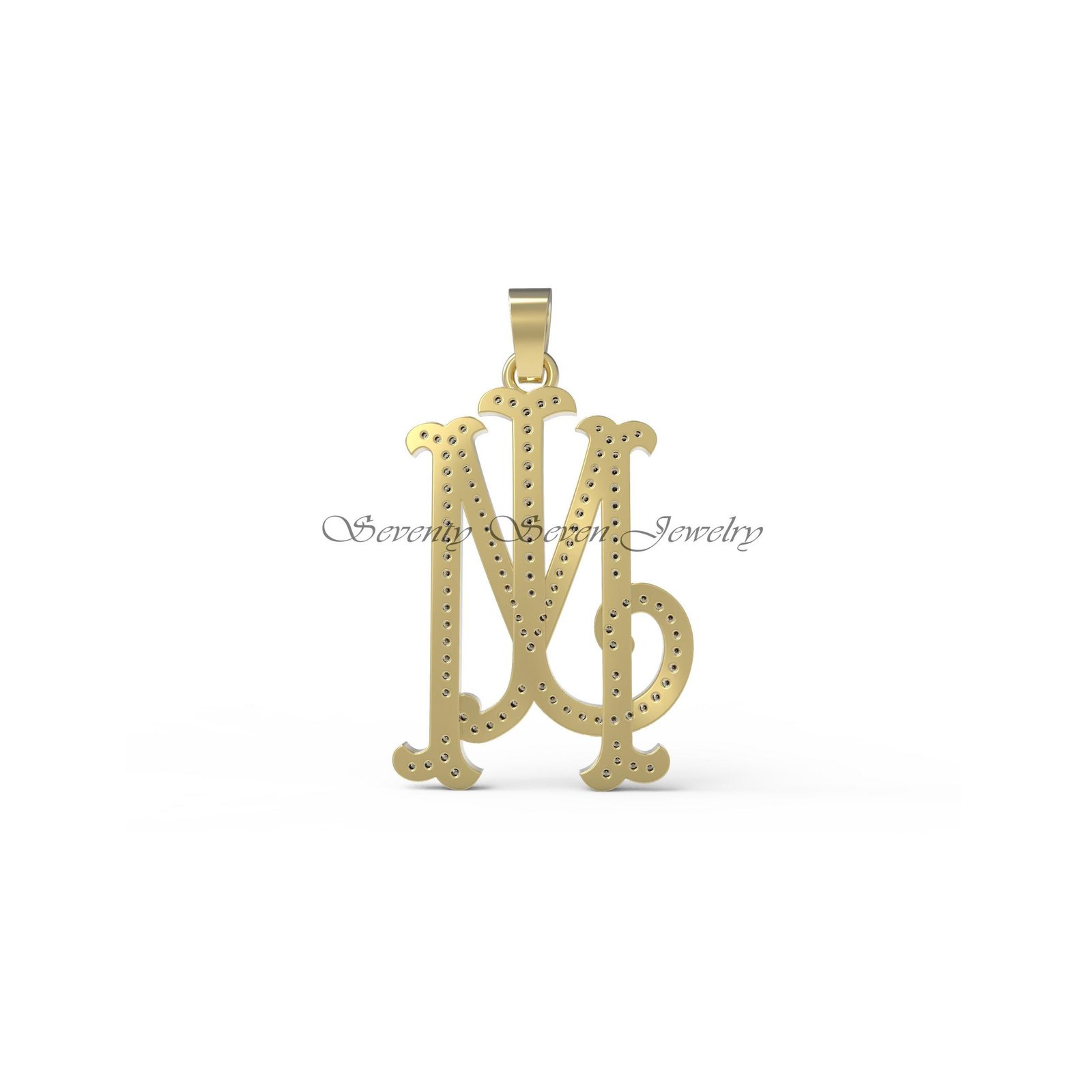 Diamond Initial Pendant: Custom 925 Sterling Silver Monogram - View 2 - Seventy Seven Jewelry | SKU: SSMJP13-SLRHDI-P-2026 Diamond Initial Pendant: Custom 925 Sterling Silver Monogram - View 2 - Seventy Seven Jewelry | SKU: SSMJP13-SLRHDI-P-2026