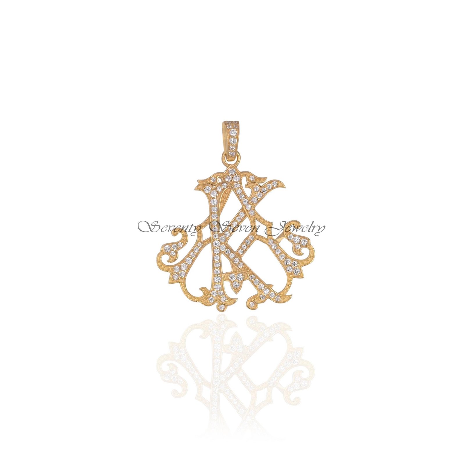 Diamond Initial Pendant: Custom 925 Sterling Silver Monogram - View 3 - Seventy Seven Jewelry | SKU: SSMJP13-SLRHDI-P-2026 Diamond Initial Pendant: Custom 925 Sterling Silver Monogram - View 3 - Seventy Seven Jewelry | SKU: SSMJP13-SLRHDI-P-2026