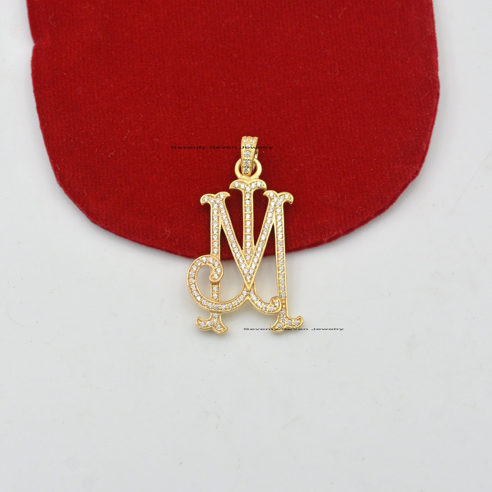 Diamond Initial Pendant: Custom 925 Sterling Silver Monogram - View 5 - Seventy Seven Jewelry | SKU: SSMJP13-SLRHDI-P-2026 Diamond Initial Pendant: Custom 925 Sterling Silver Monogram - View 5 - Seventy Seven Jewelry | SKU: SSMJP13-SLRHDI-P-2026