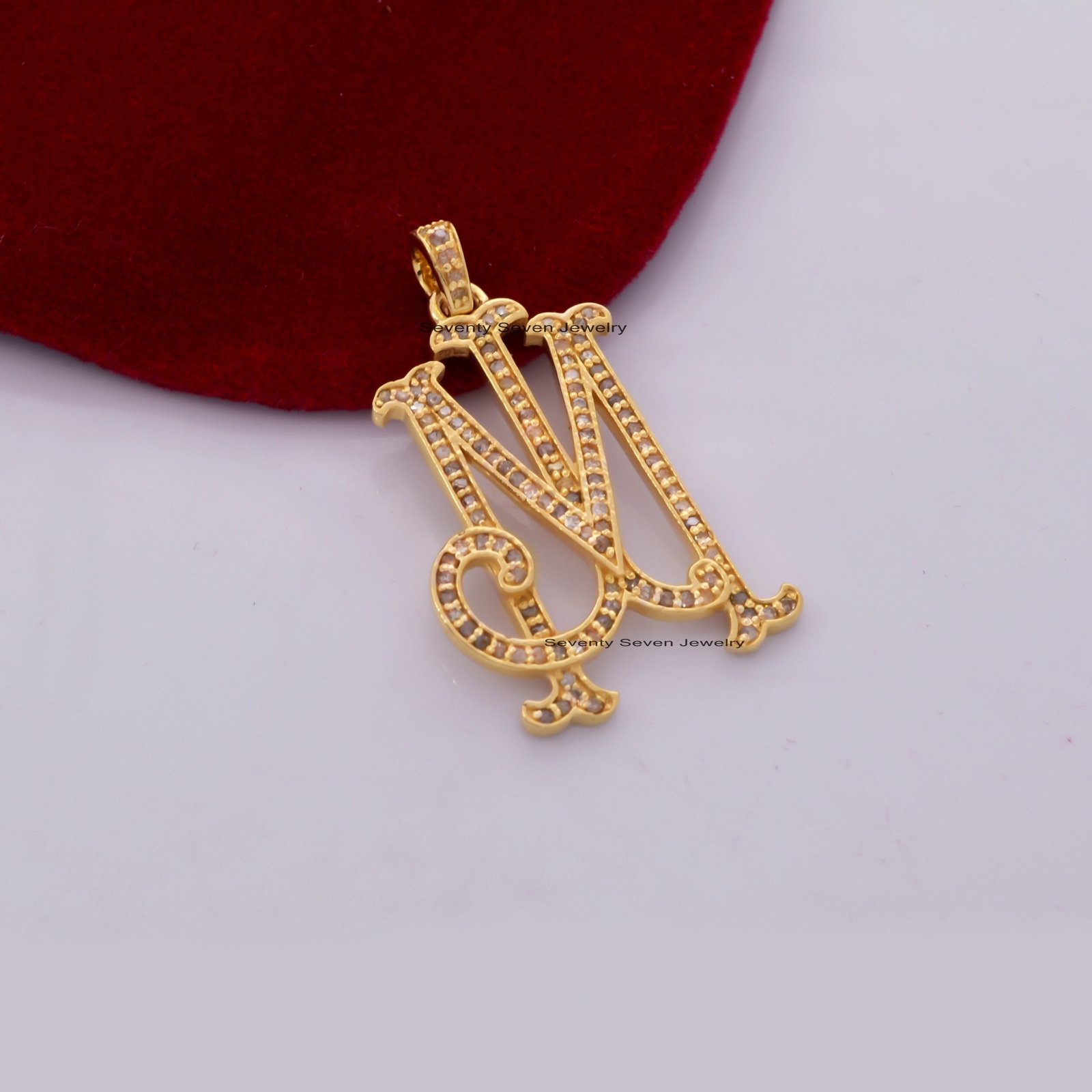 Diamond Initial Pendant: Custom 925 Sterling Silver Monogram - View 6 - Seventy Seven Jewelry | SKU: SSMJP13-SLRHDI-P-2026 Diamond Initial Pendant: Custom 925 Sterling Silver Monogram - View 6 - Seventy Seven Jewelry | SKU: SSMJP13-SLRHDI-P-2026