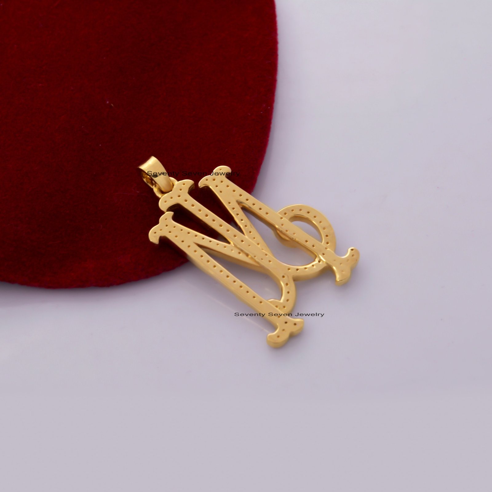 Diamond Initial Pendant: Custom 925 Sterling Silver Monogram - View 7 - Seventy Seven Jewelry | SKU: SSMJP13-SLRHDI-P-2026 Diamond Initial Pendant: Custom 925 Sterling Silver Monogram - View 7 - Seventy Seven Jewelry | SKU: SSMJP13-SLRHDI-P-2026