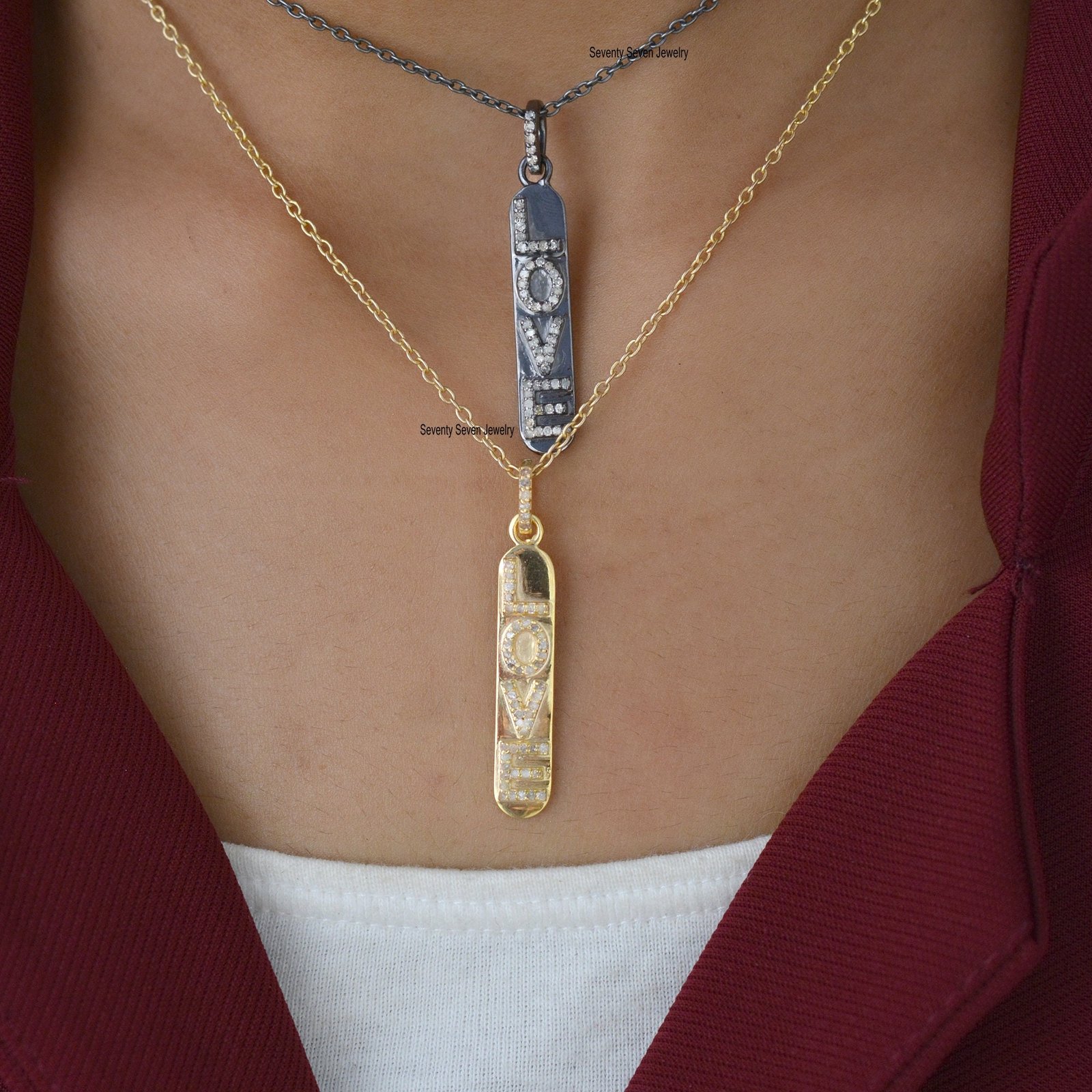 Diamond 'LOVE' 925 Silver Vertical Pendant Necklace - View 3 - Seventy Seven Jewelry | SKU: SSMJP224-SLYGDI-2026,SSMJP224-SLY Diamond 'LOVE' 925 Silver Vertical Pendant Necklace - View 3 - Seventy Seven Jewelry | SKU: SSMJP224-SLYGDI-2026,SSMJP224-SLY