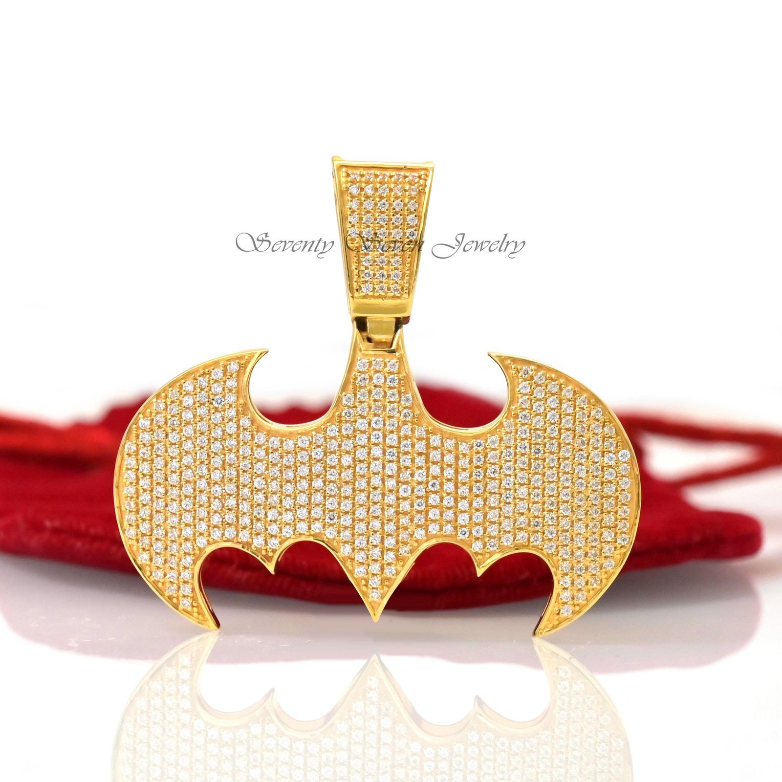 Diamond Out Batman Pendant 14k Gold & Sterling Silver, Bat Symbol Necklace, Men's Jewelry - Seventy Seven Jewelry | SKU: SSMJ Diamond Out Batman Pendant 14k Gold & Sterling Silver, Bat Symbol Necklace, Men's Jewelry - Seventy Seven Jewelry | SKU: SSMJ
