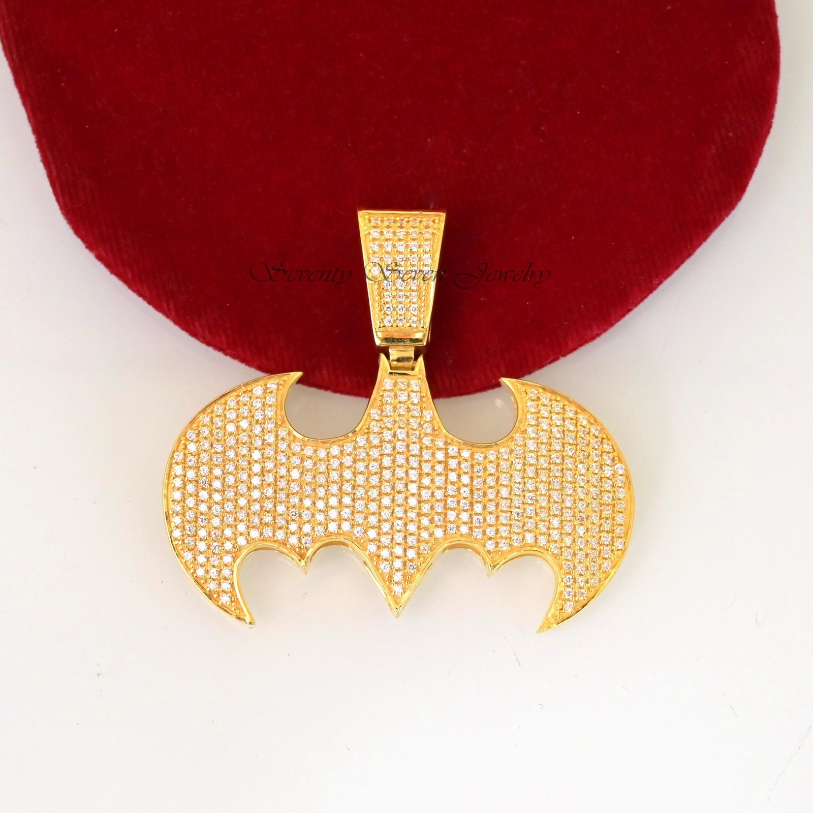 Diamond Out Batman Pendant 14k Gold & Sterling Silver, Bat Symbol Necklace, Men's Jewelry - View 3 - Seventy Seven Jewelry | Diamond Out Batman Pendant 14k Gold & Sterling Silver, Bat Symbol Necklace, Men's Jewelry - View 3 - Seventy Seven Jewelry |